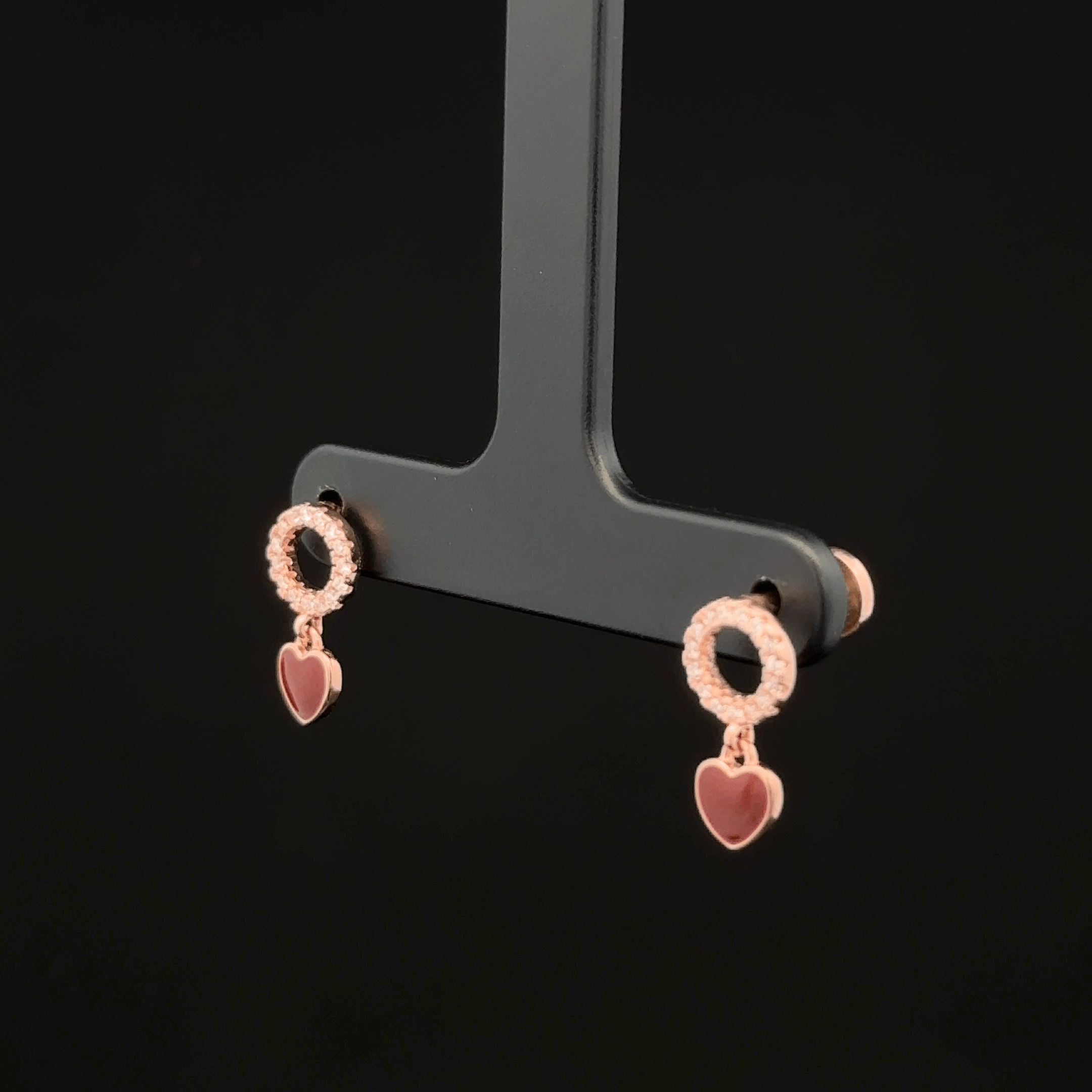 Rose gold open circle with hanging heart earrings