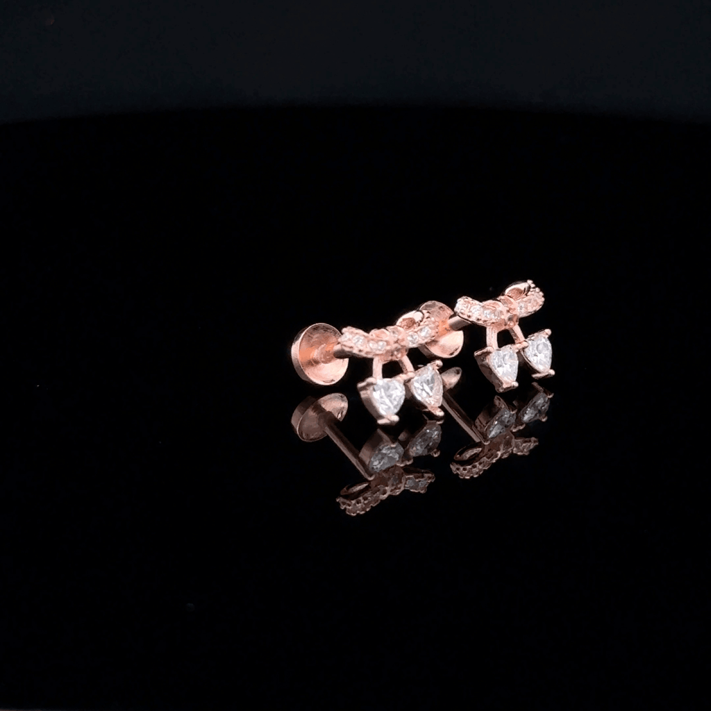 Rose gold Twin Heart Earrings