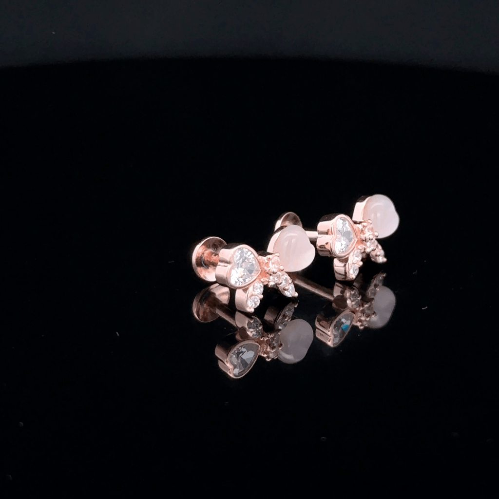 Rose Gold Butterfly Earrings with Pink Heart Stones
