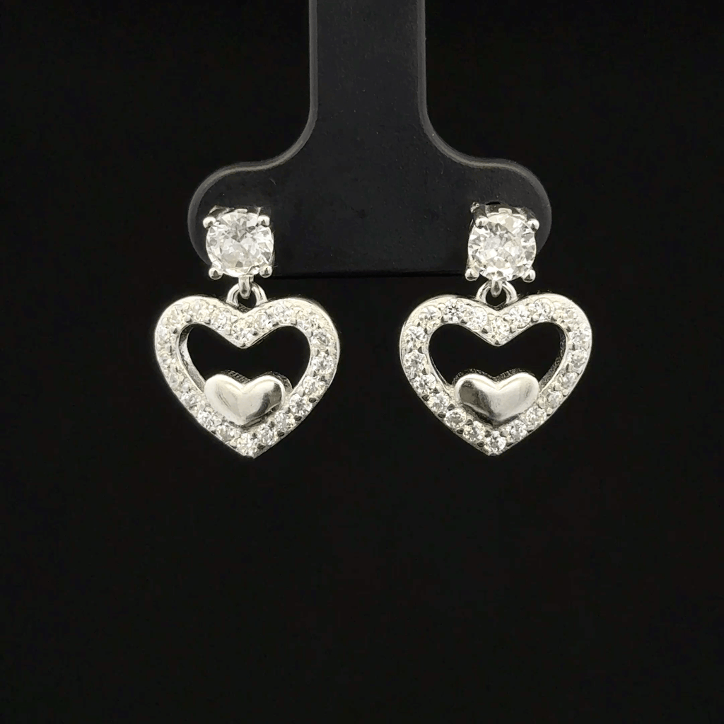 Hanging Open Heart Charm Earrings