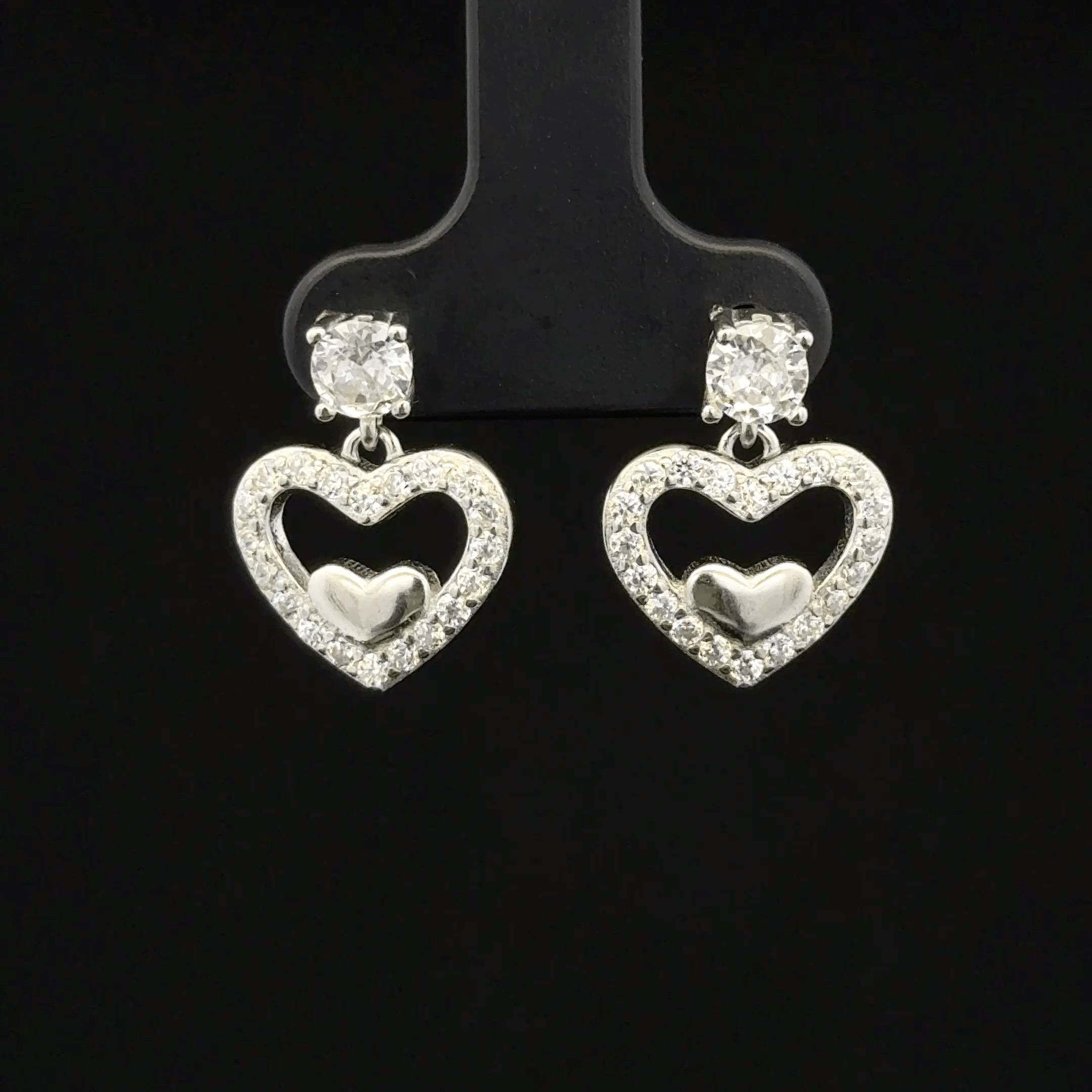 Hanging Open Heart Charm Earrings