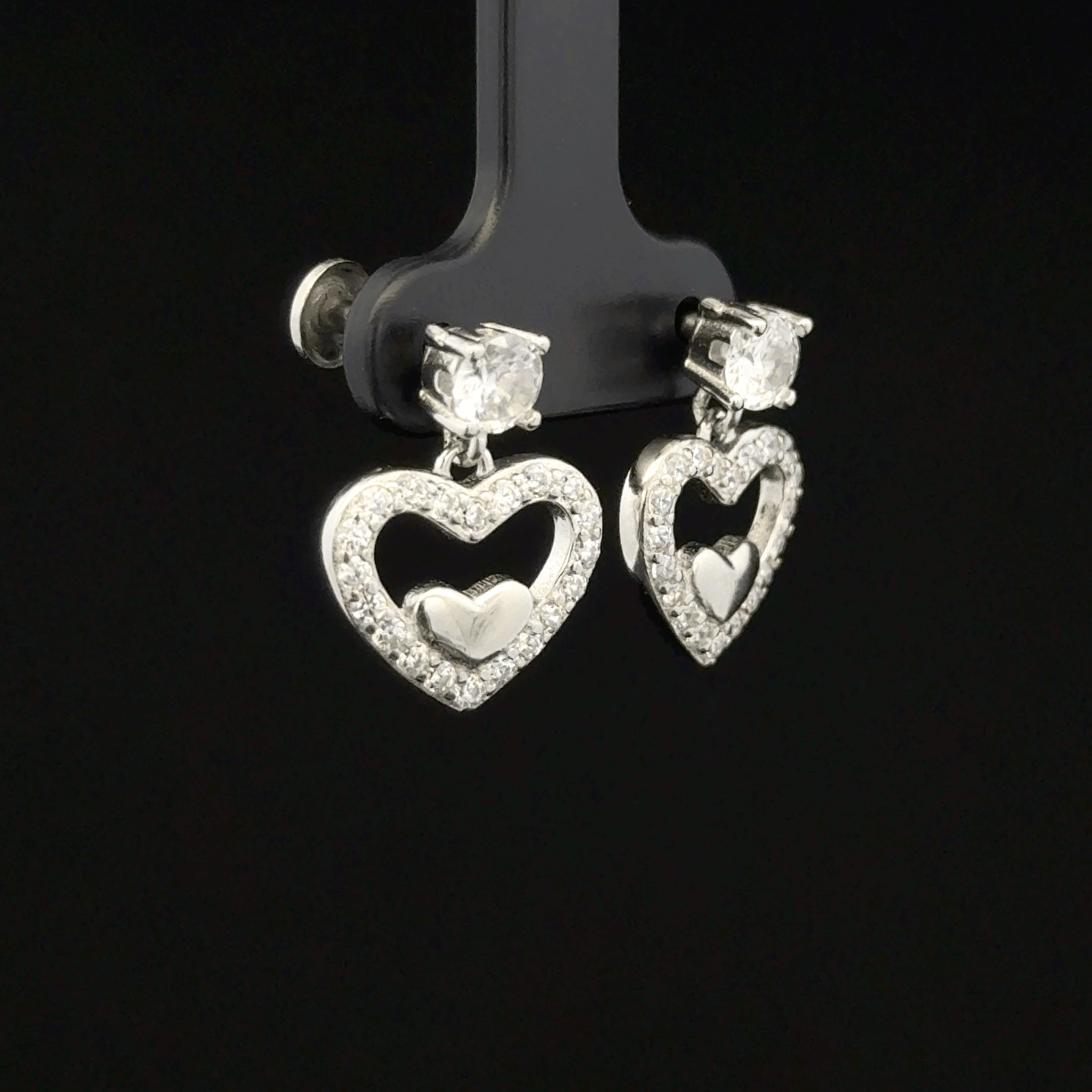 Hanging Open Heart Charm Earrings