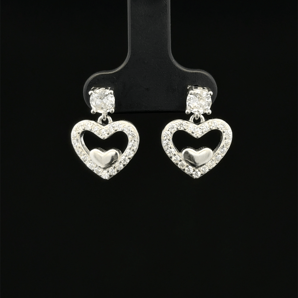 Hanging Open Heart Charm Earrings