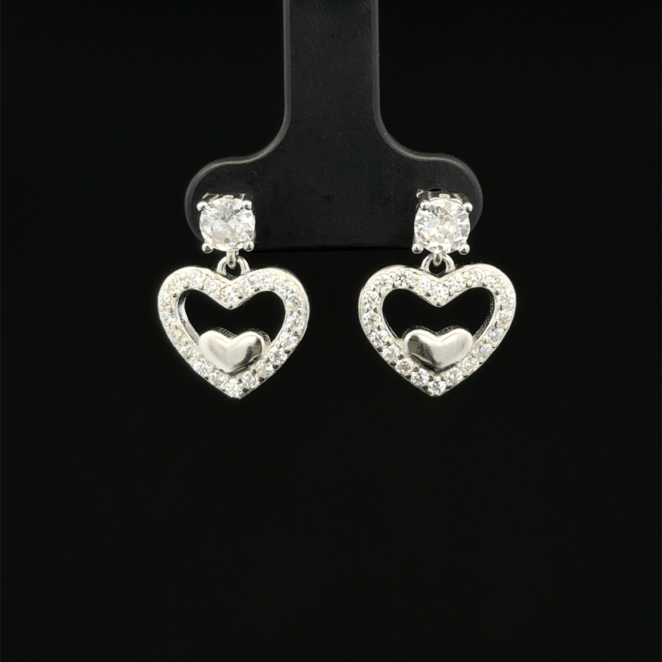 Hanging Open Heart Charm Earrings