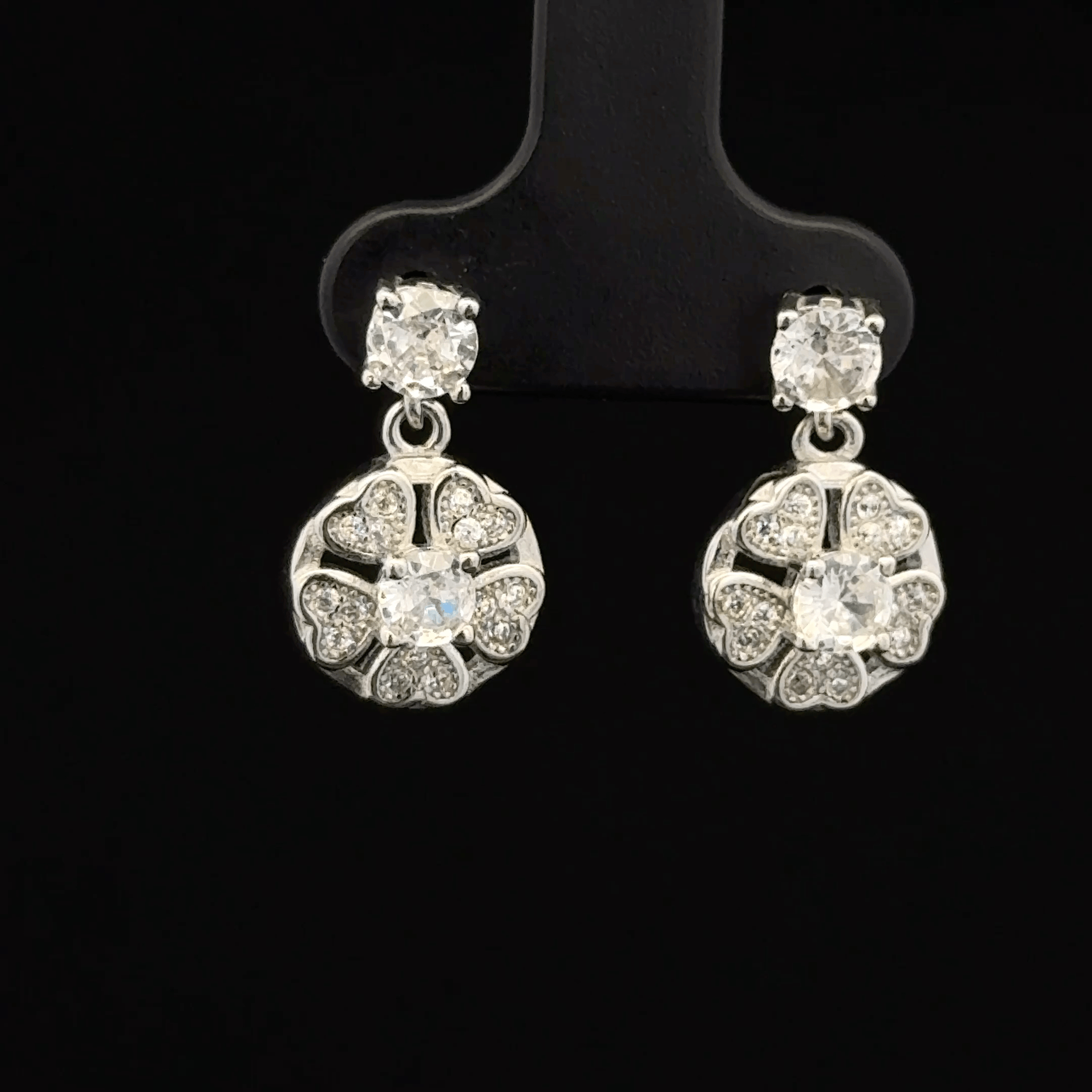 Heart-Petal Drop Earrings with Round Solitaire Top