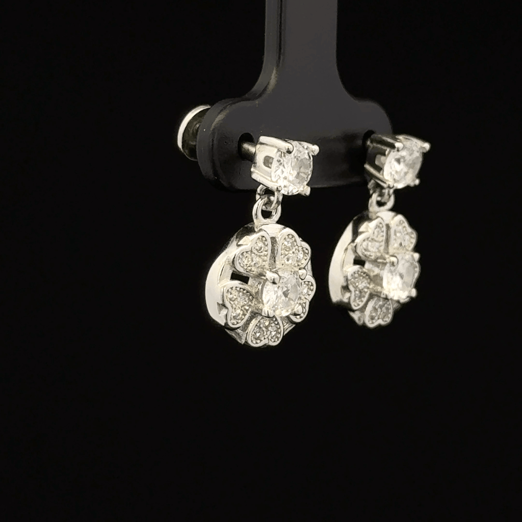 Heart-Petal Drop Earrings with Round Solitaire Top