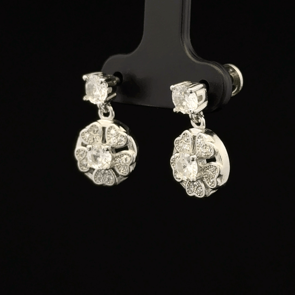 Heart-Petal Drop Earrings with Round Solitaire Top
