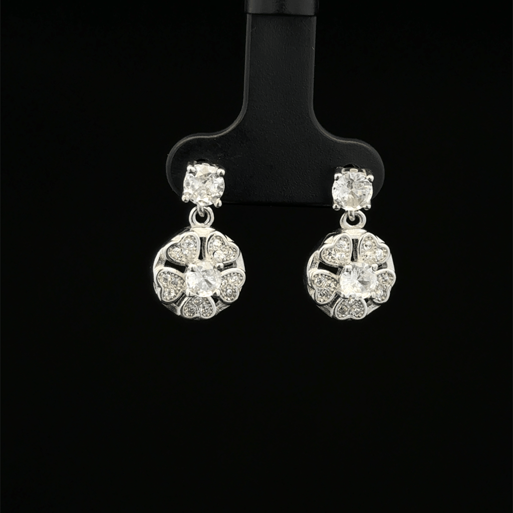Heart-Petal Drop Earrings with Round Solitaire Top