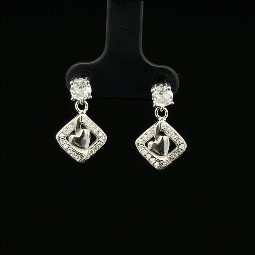 Heart in Rhombus Frame Drop Earrings