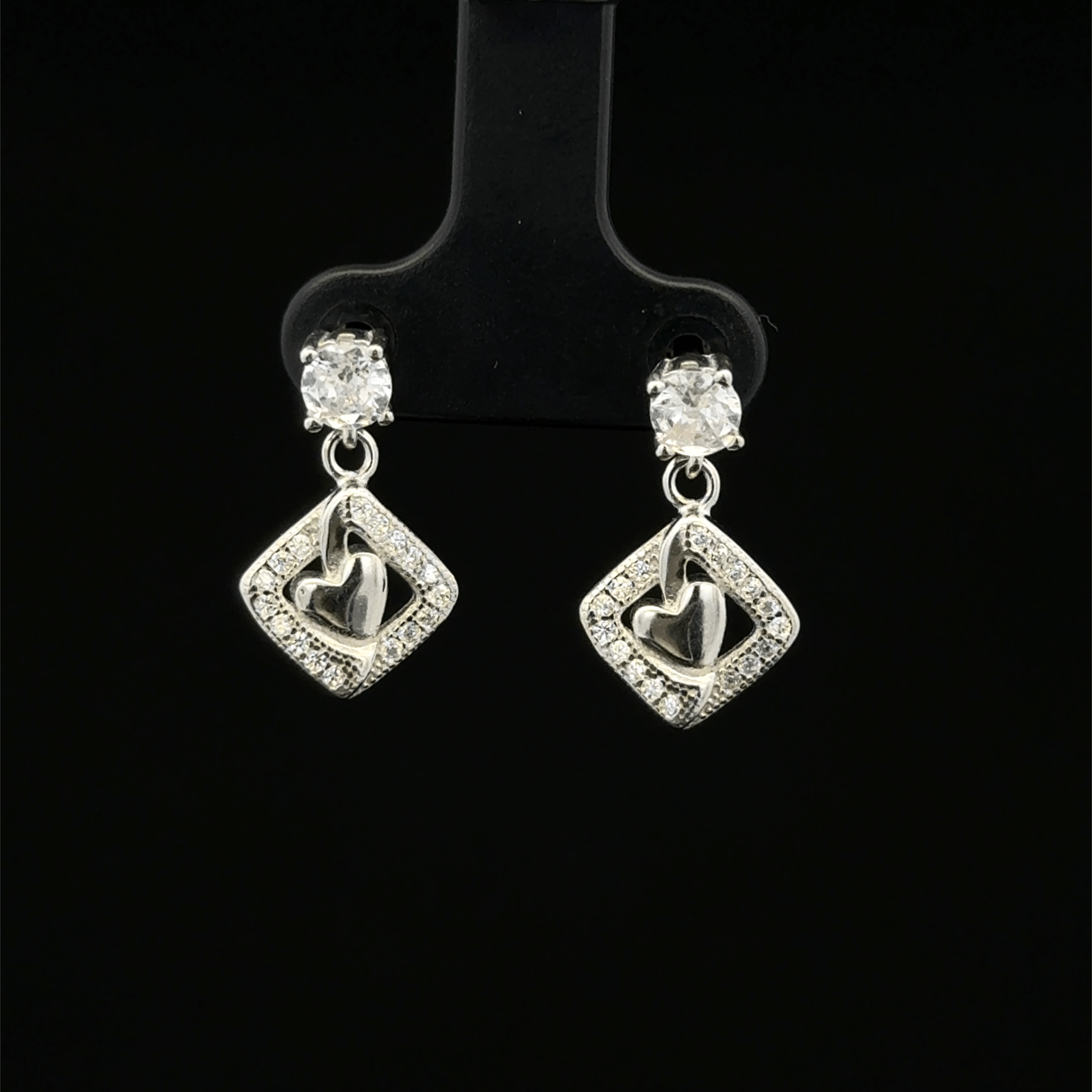 Heart in Rhombus Frame Drop Earrings