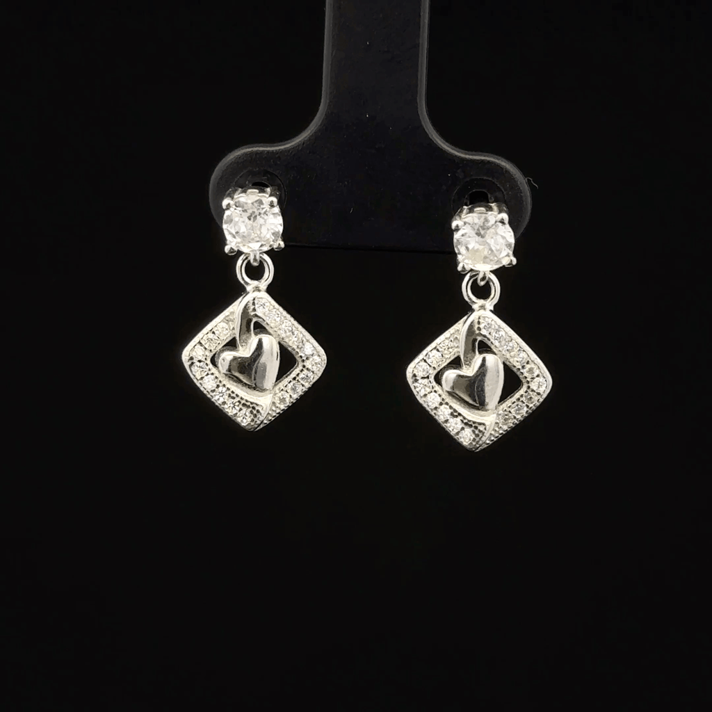 Heart in Rhombus Frame Drop Earrings
