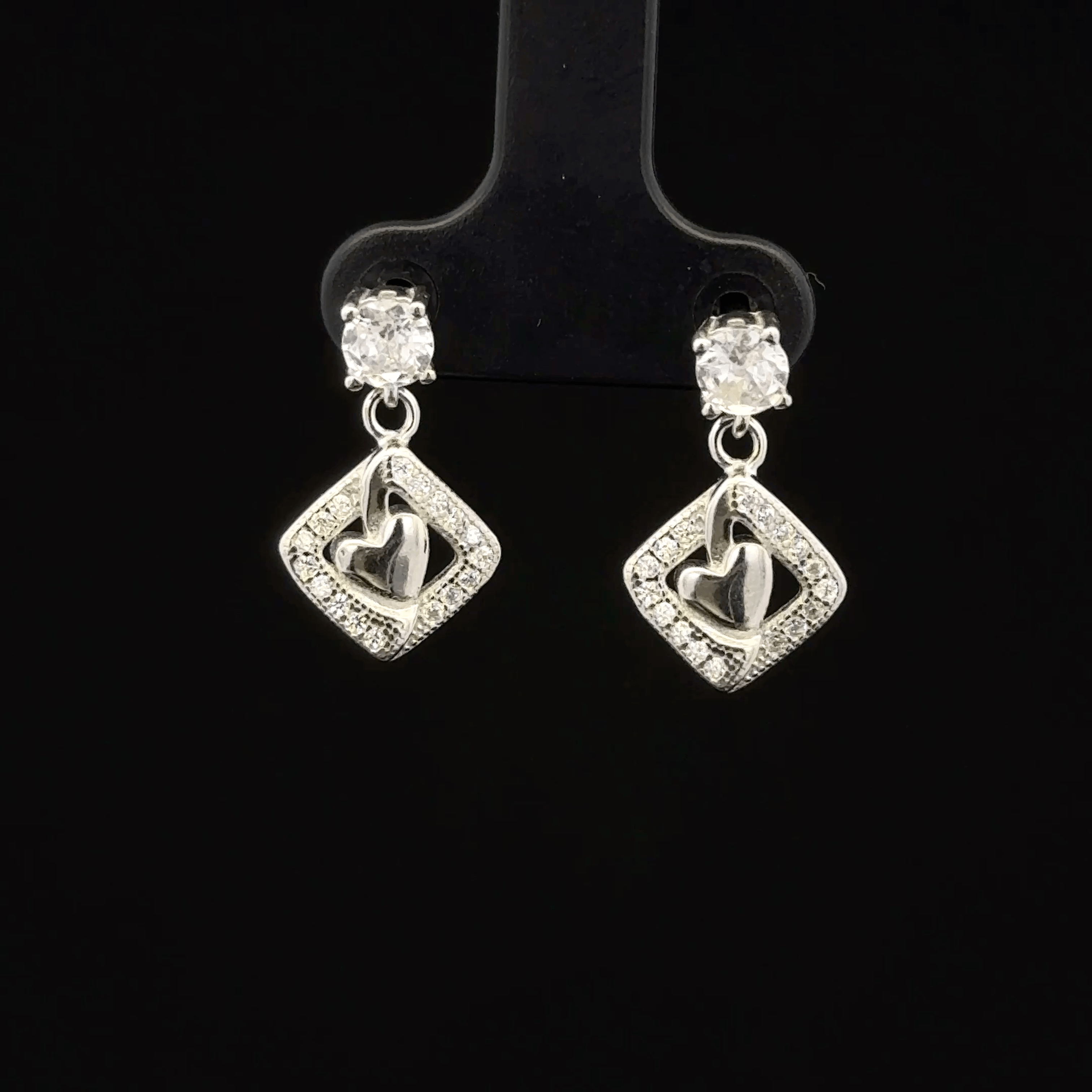 Heart in Rhombus Frame Drop Earrings