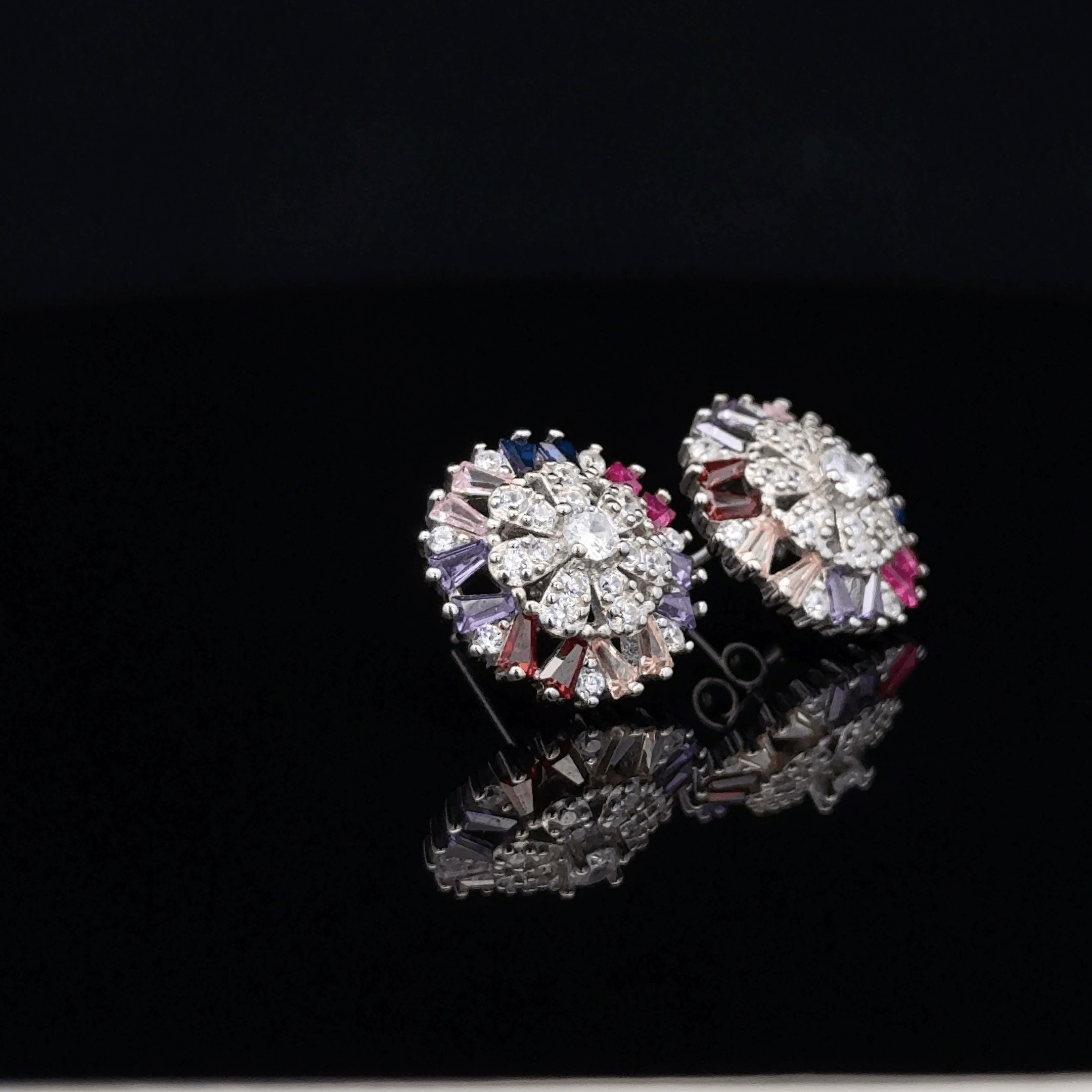 Rainbow Gemstone Sunburst earrings