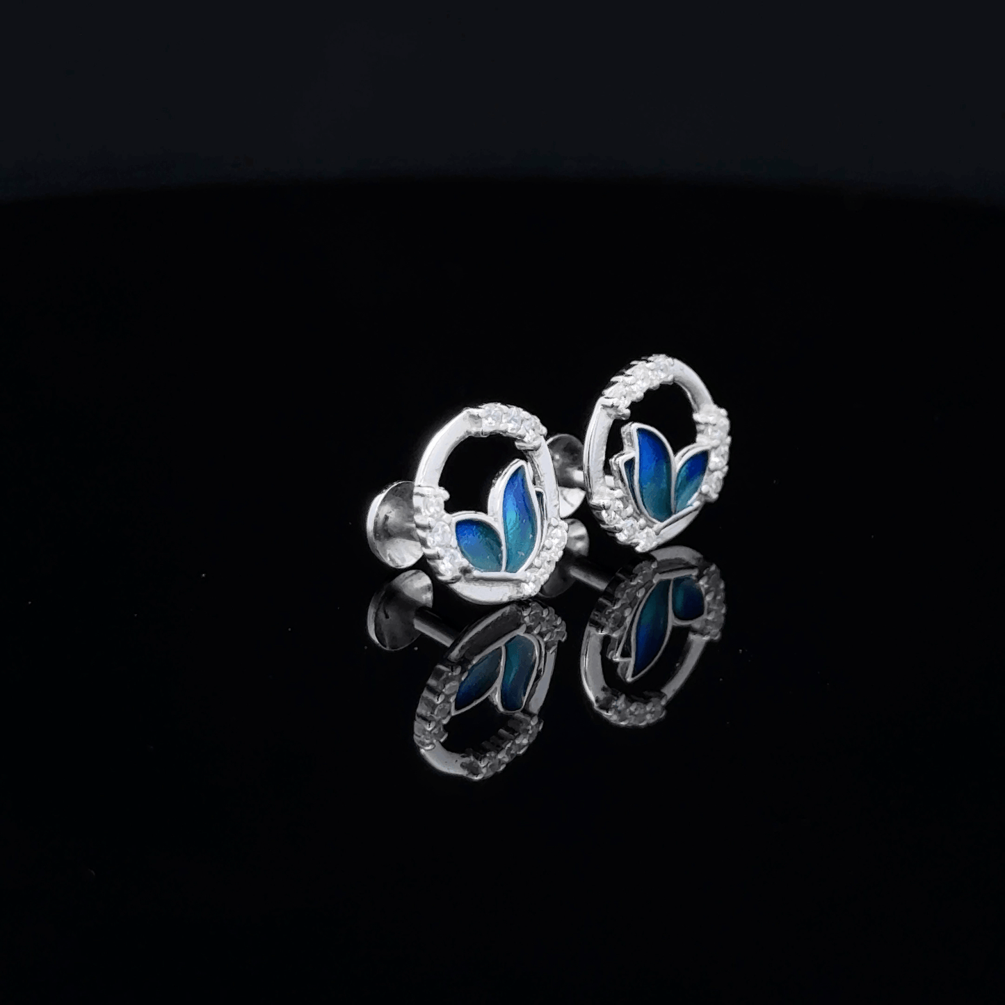 CIRCLE Blue Butterfly Earrings