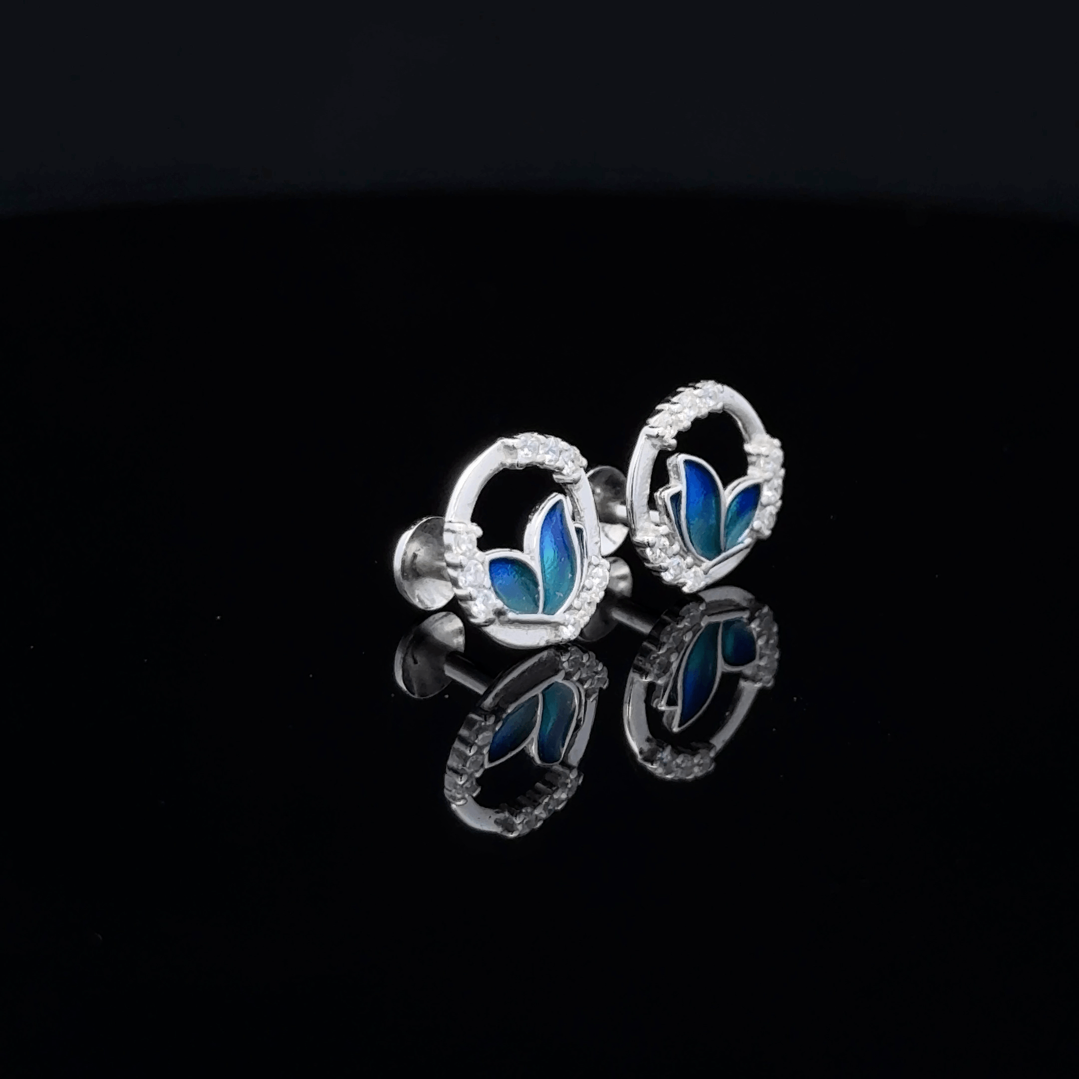 CIRCLE Blue Butterfly Earrings