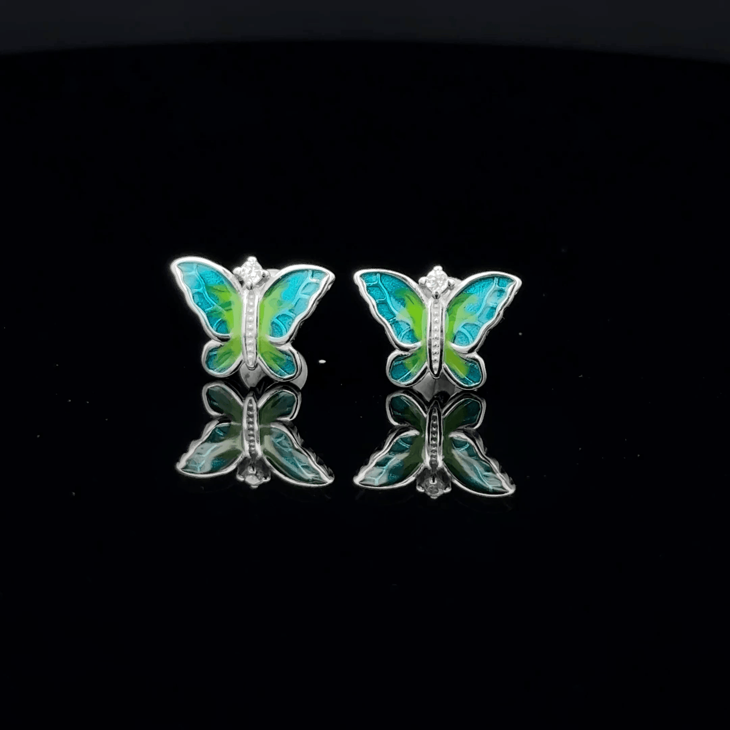 Light Green and Blue Butterfly Earrings