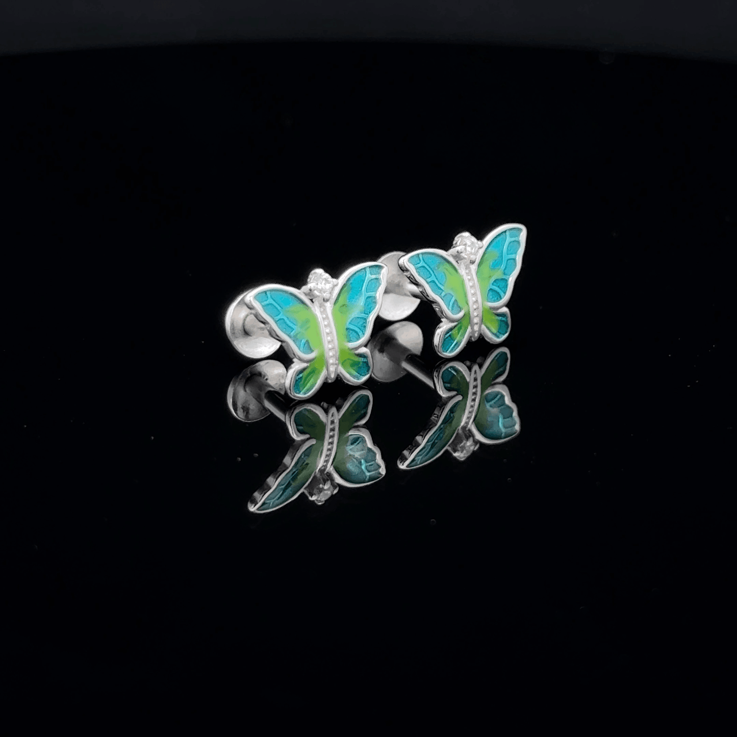 Light Green and Blue Butterfly Earrings