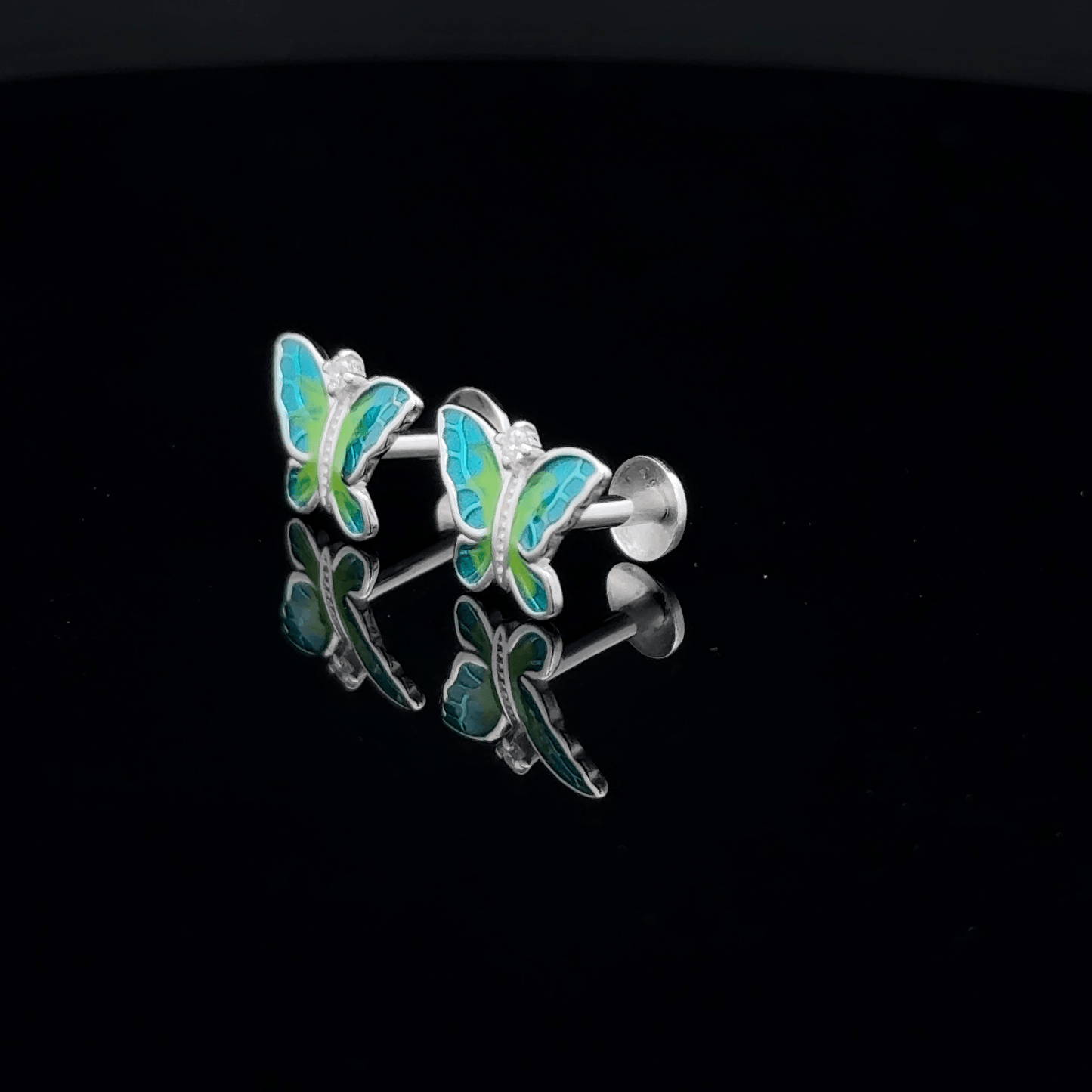 Light Green and Blue Butterfly Earrings