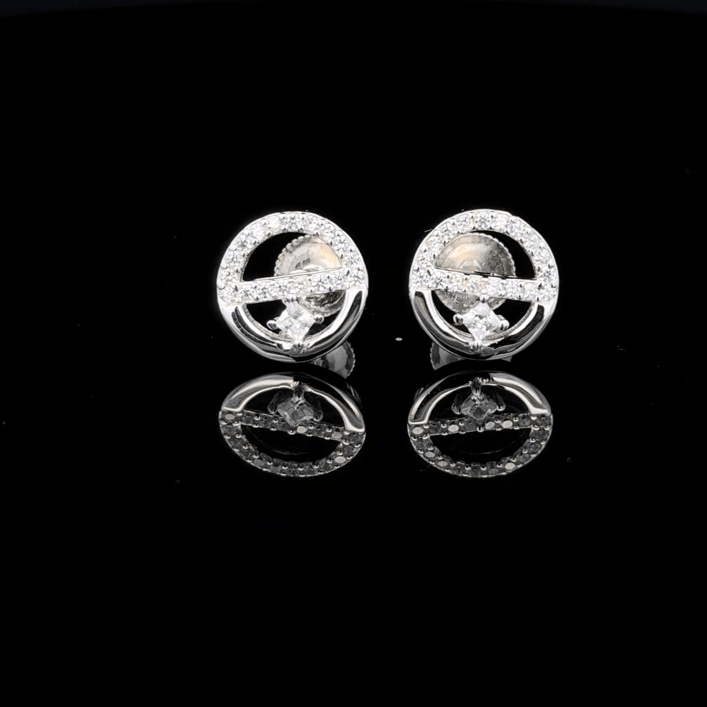 Round Open-Frame Earrings with Square Crystal