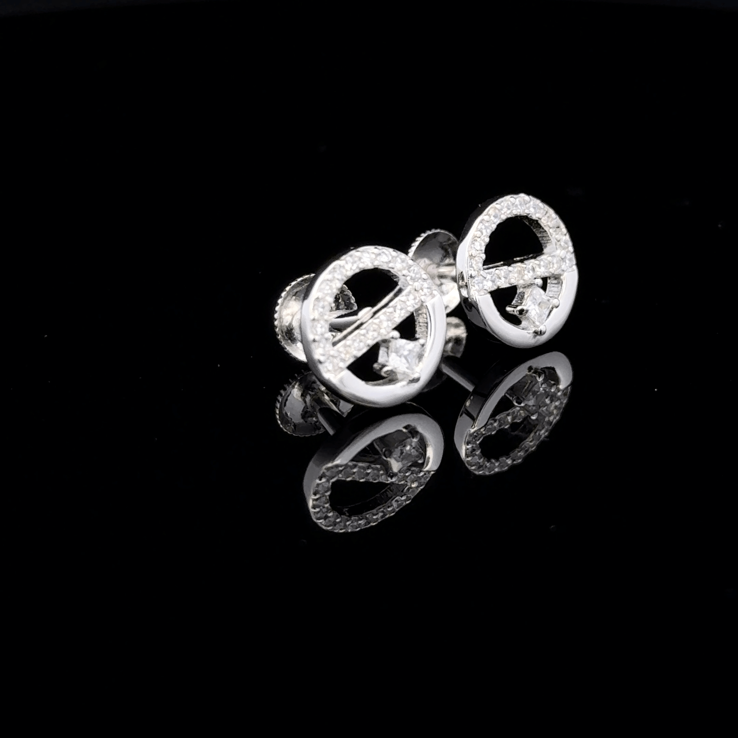 Round Open-Frame Earrings with Square Crystal