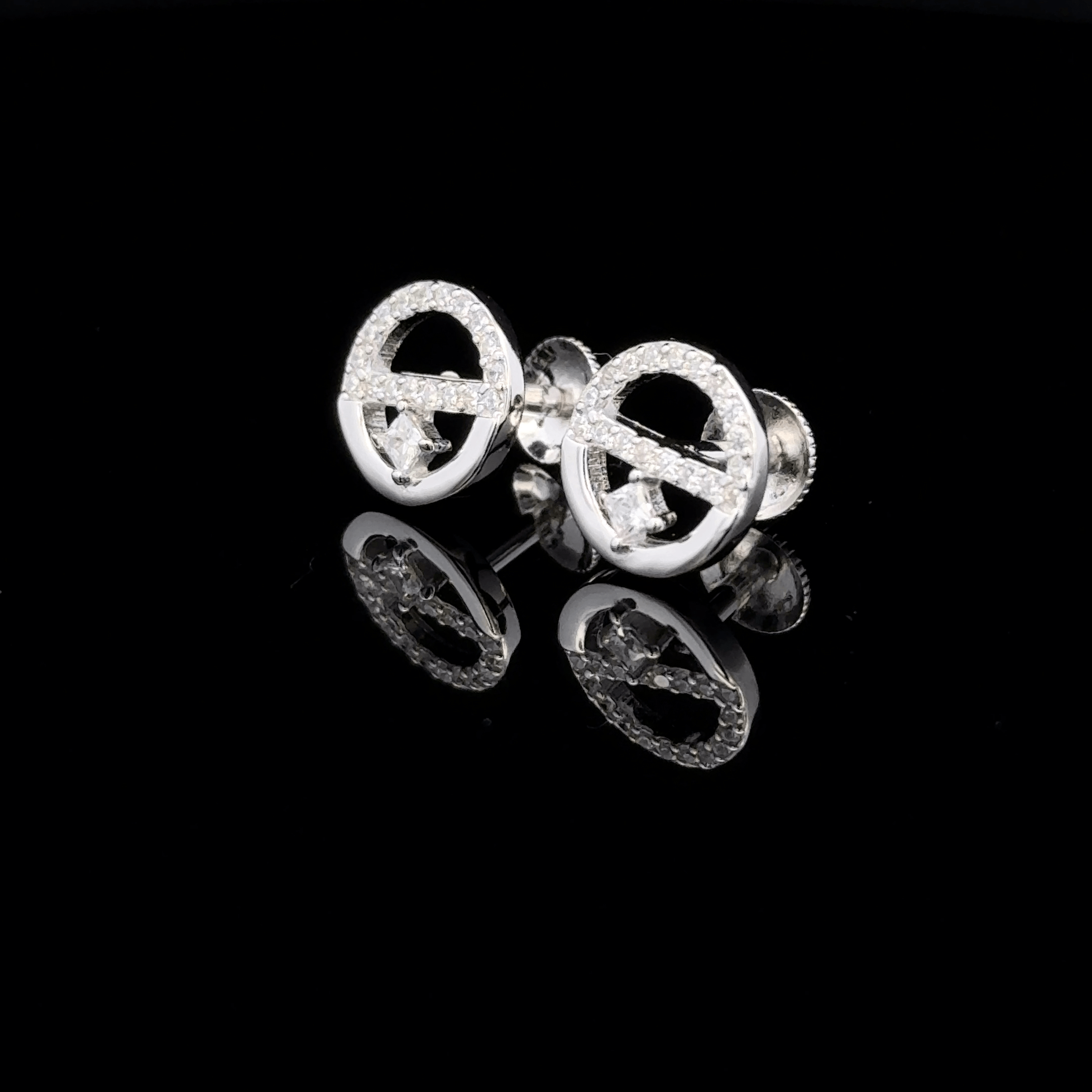 Round Open-Frame Earrings with Square Crystal