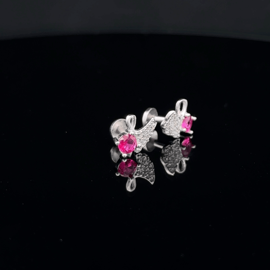Pink Gemstone Swan Post Earrings