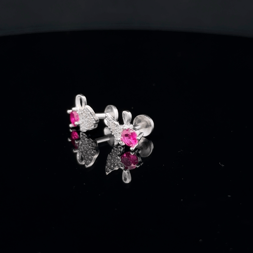 Pink Gemstone Swan Post Earrings