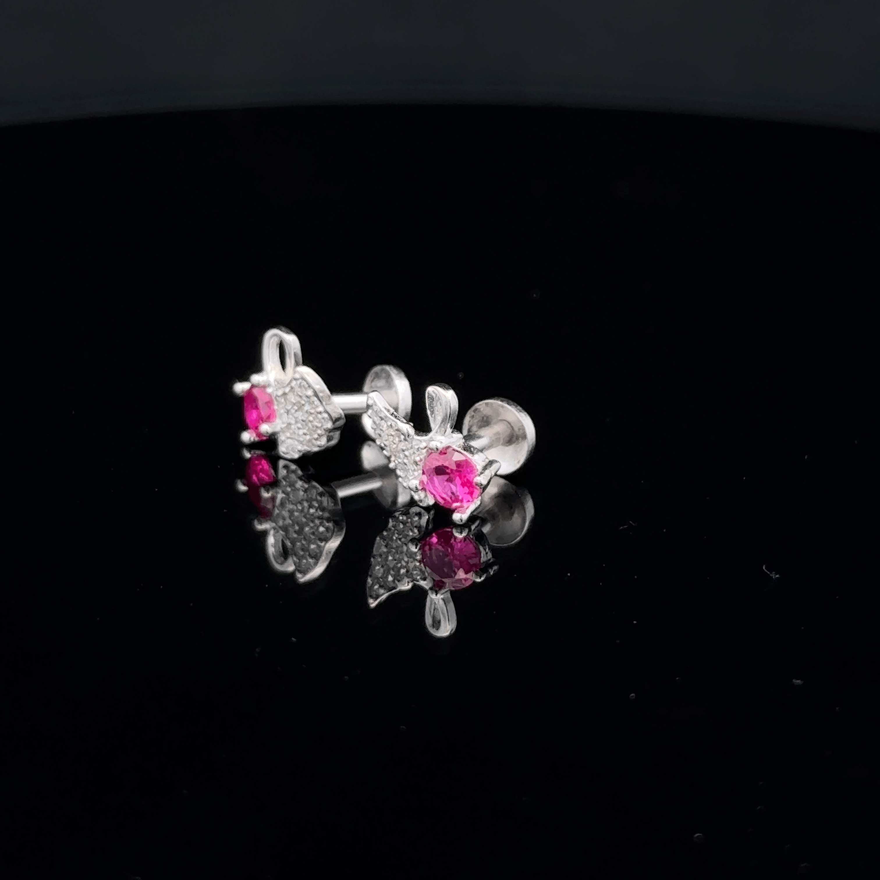Pink Gemstone Swan Post Earrings