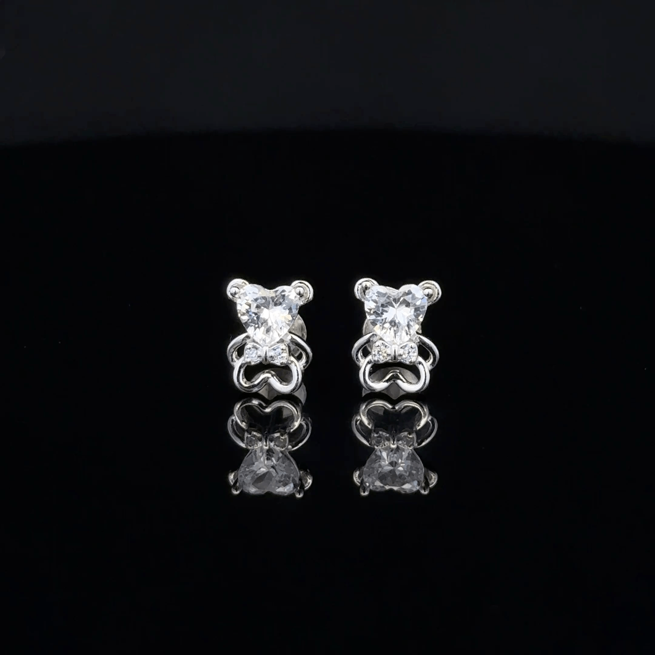 Teddy Bear Earrings with Heart Crystal