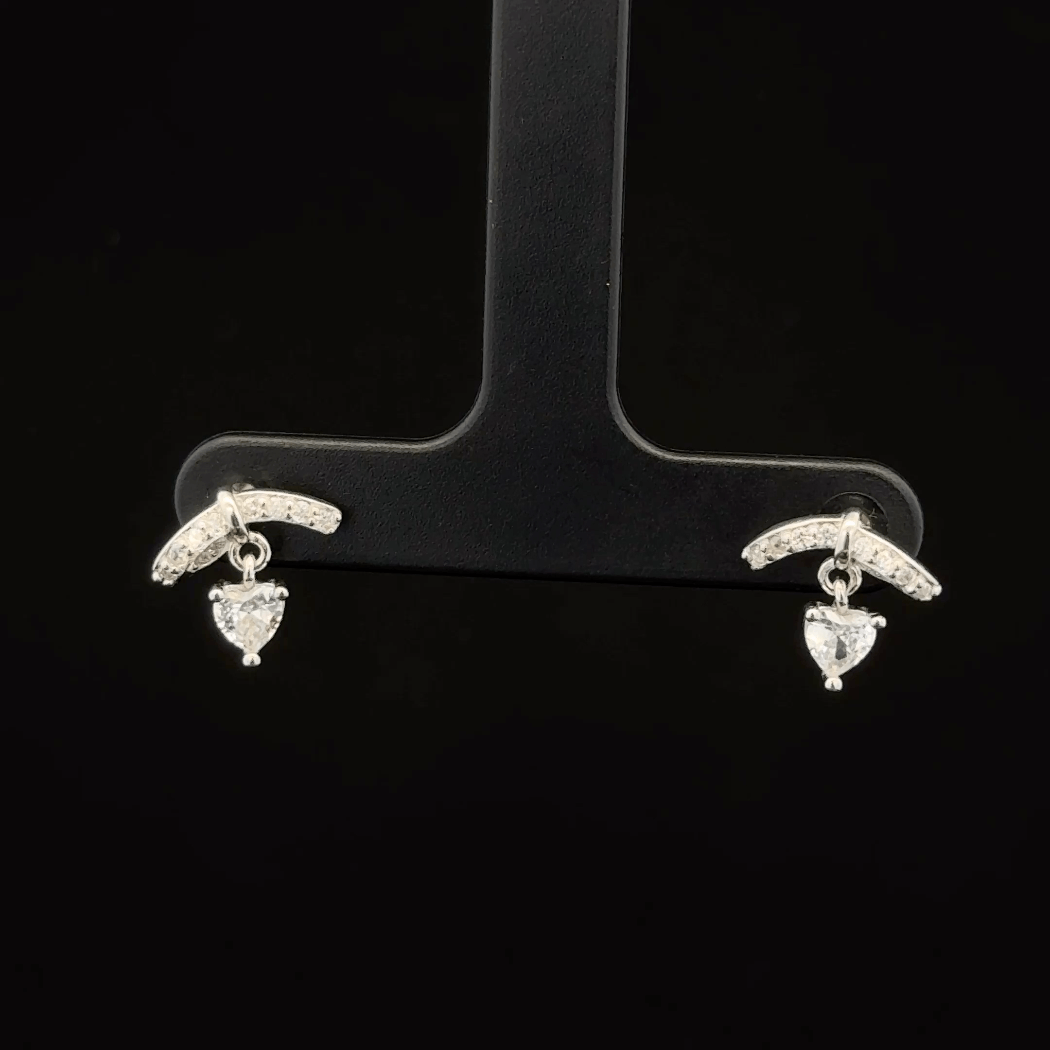 Curved Bar Drop Earrings with Heart Crystal