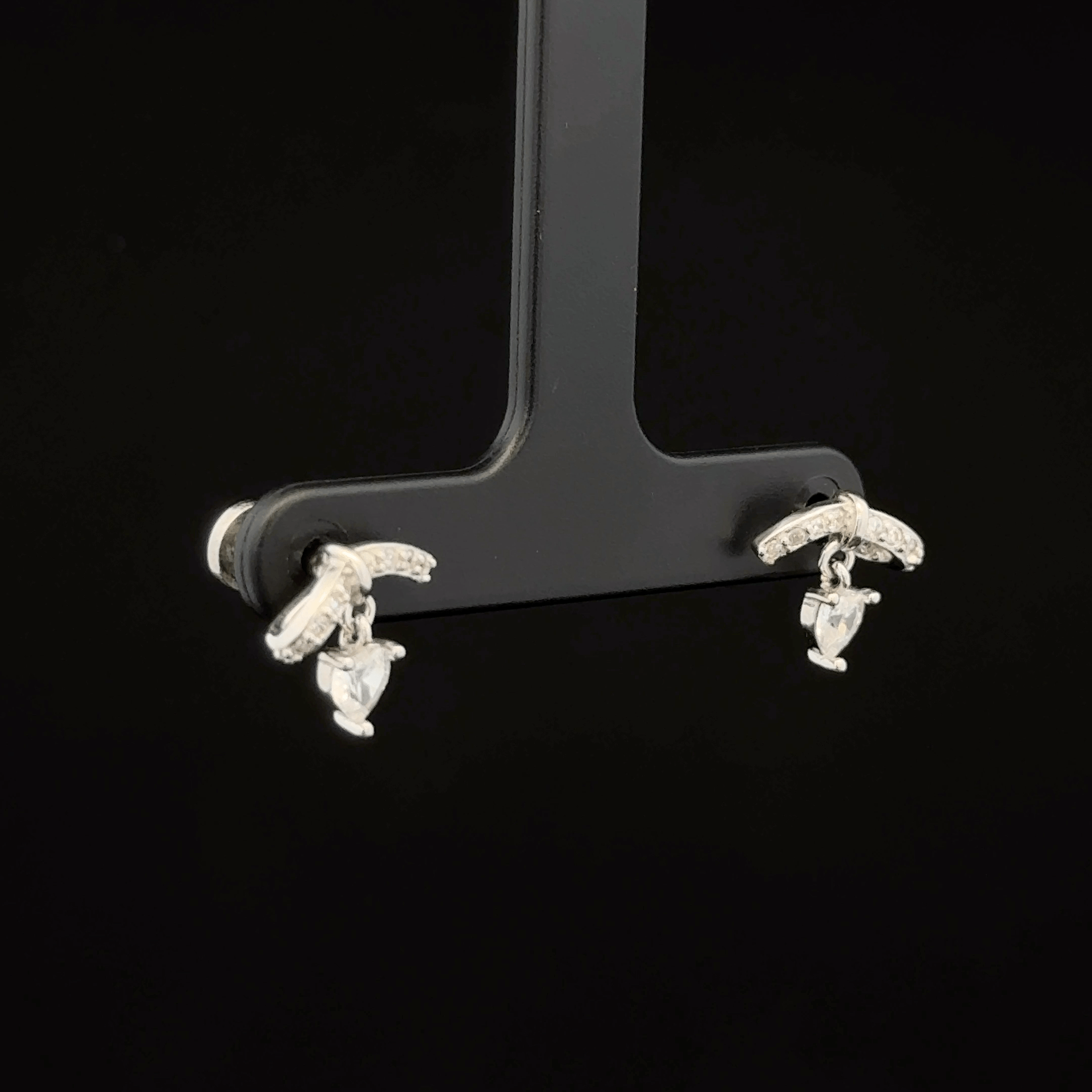 Curved Bar Drop Earrings with Heart Crystal