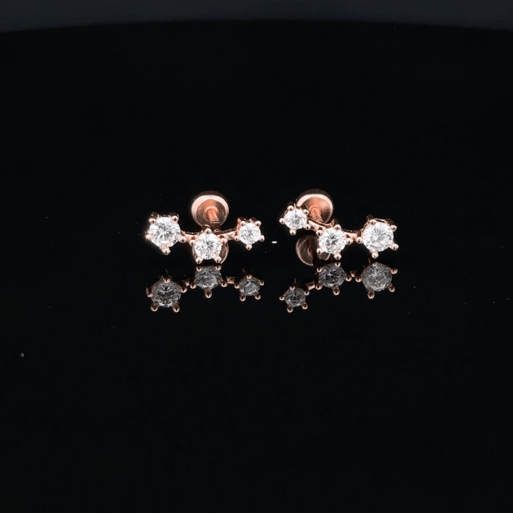 Rosegold Three Stone Second Stud