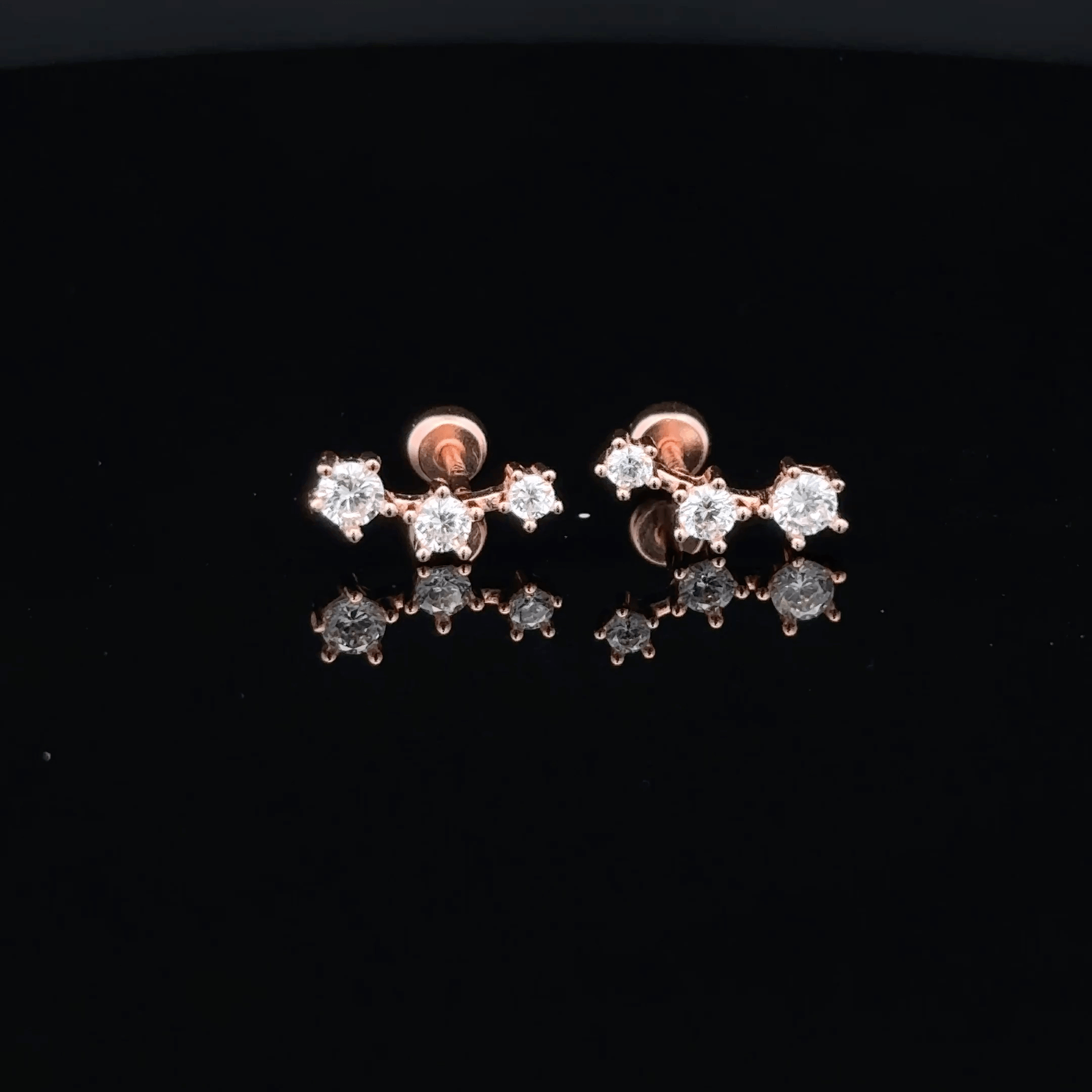Rosegold Three Stone Second Stud