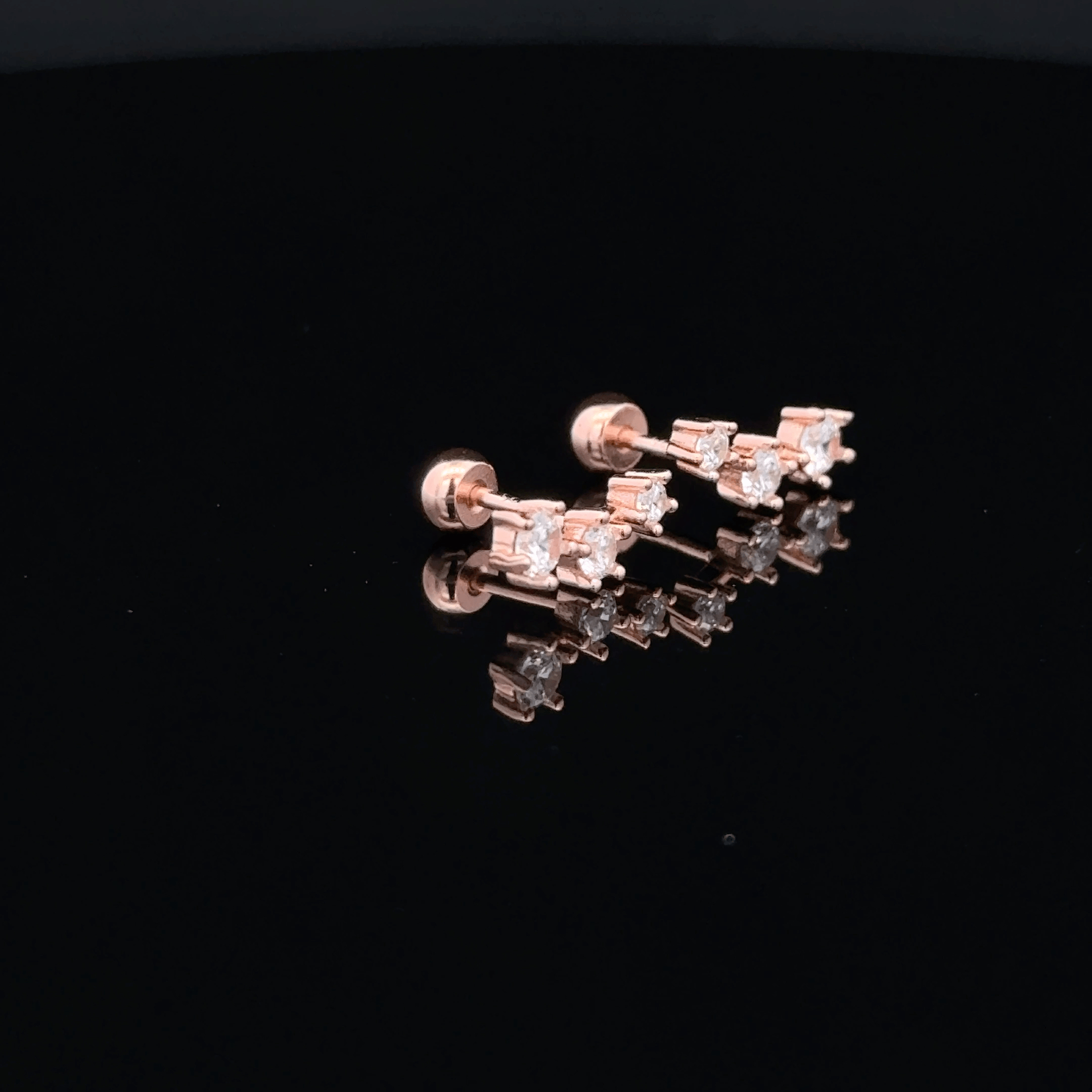 Rosegold Three Stone Second Stud
