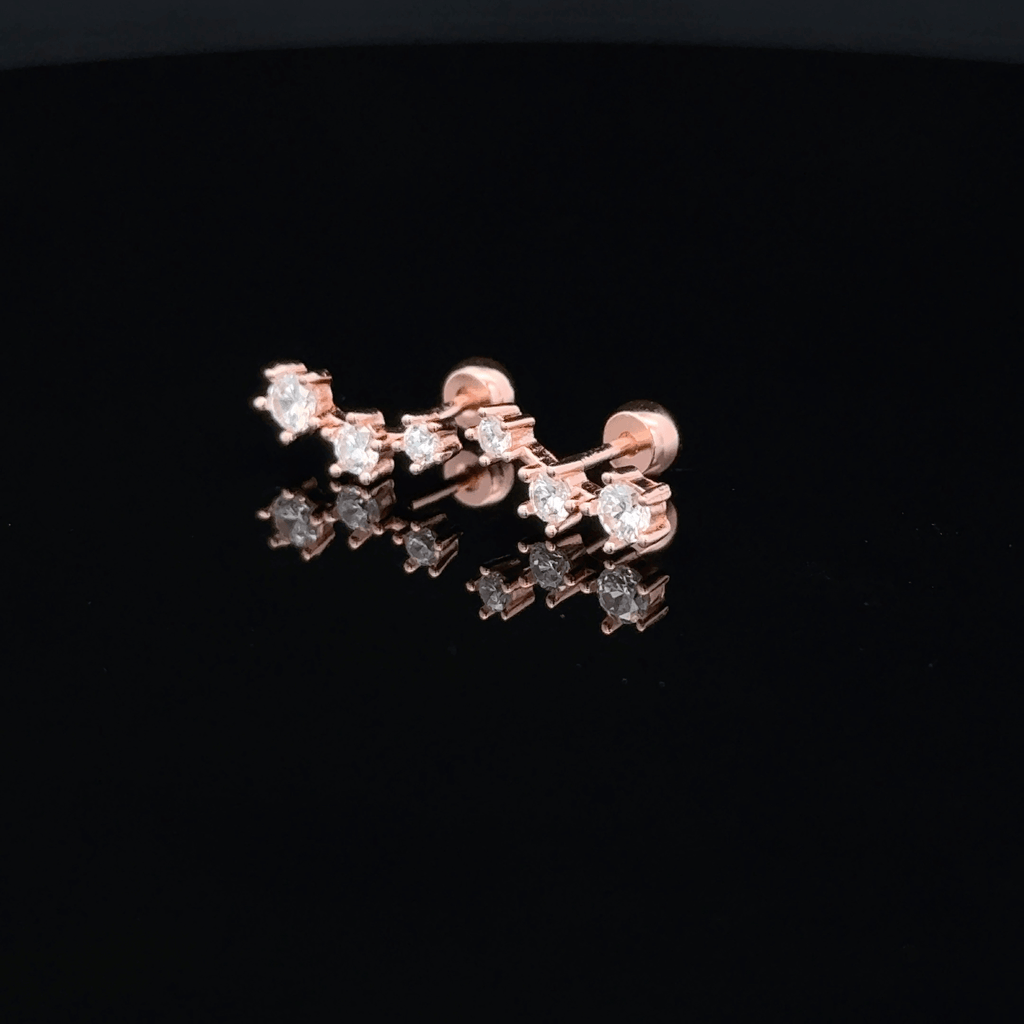 Rosegold Three Stone Second Stud