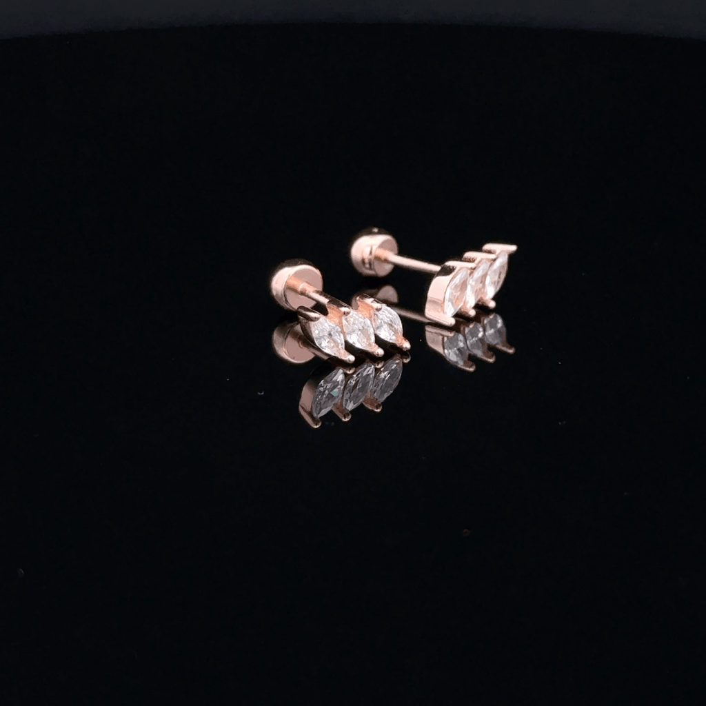 Rosegold Three Stone Second Stud