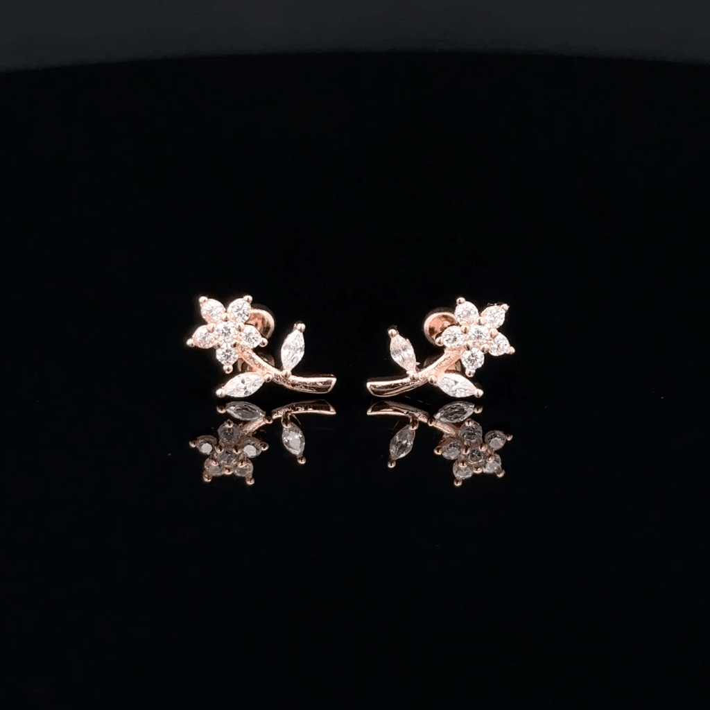 Rose gold Flower with Leaf second stud