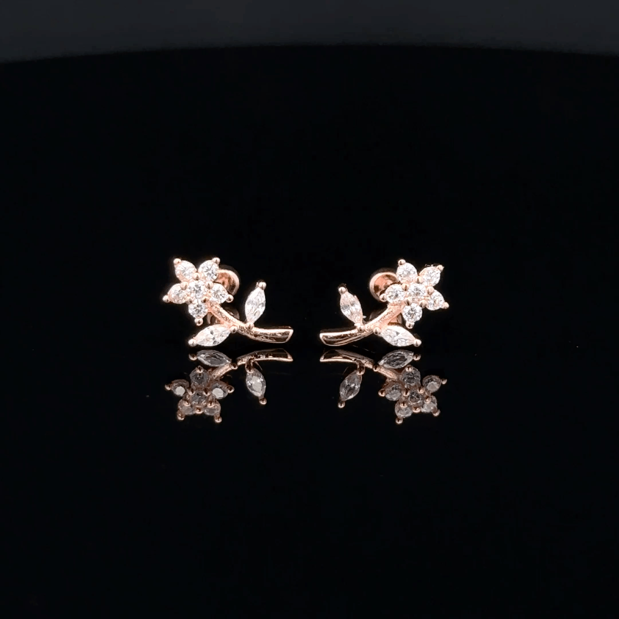 Rose gold Flower with Leaf second stud
