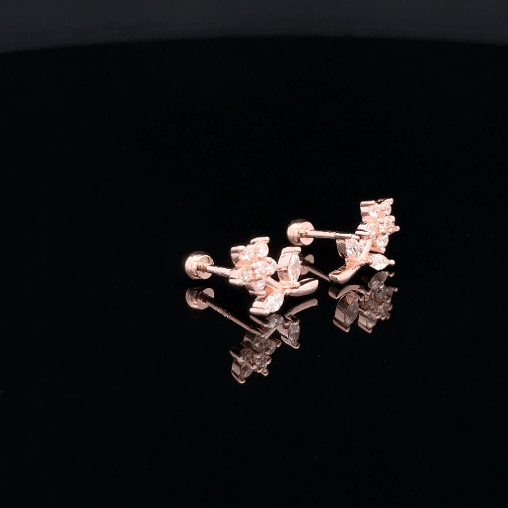Rose gold Flower with Leaf second stud