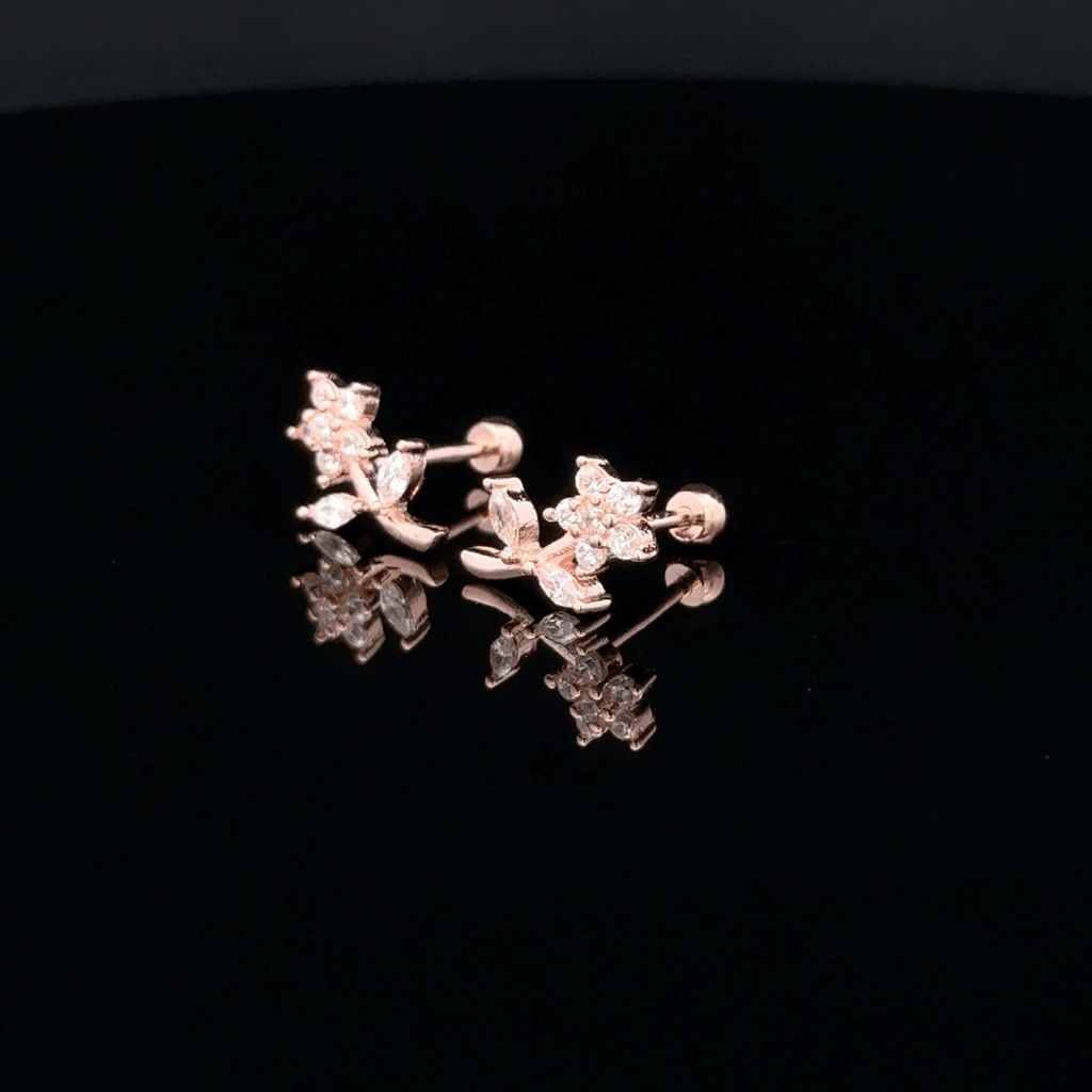 Rose gold Flower with Leaf second stud