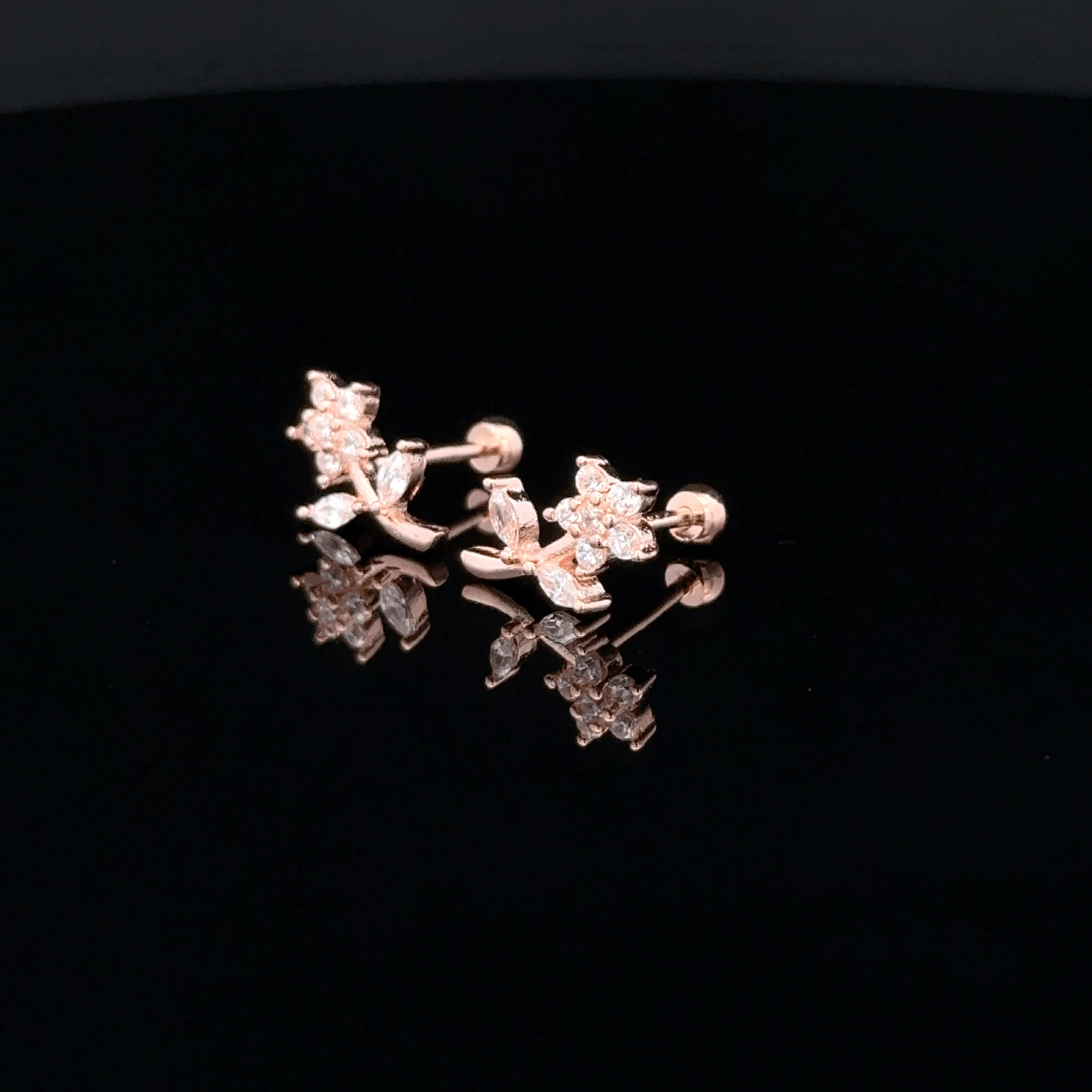 Rose gold Flower with Leaf second stud