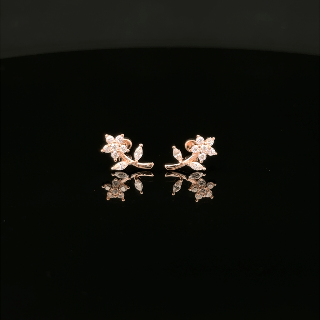 Rose gold Flower with Leaf second stud