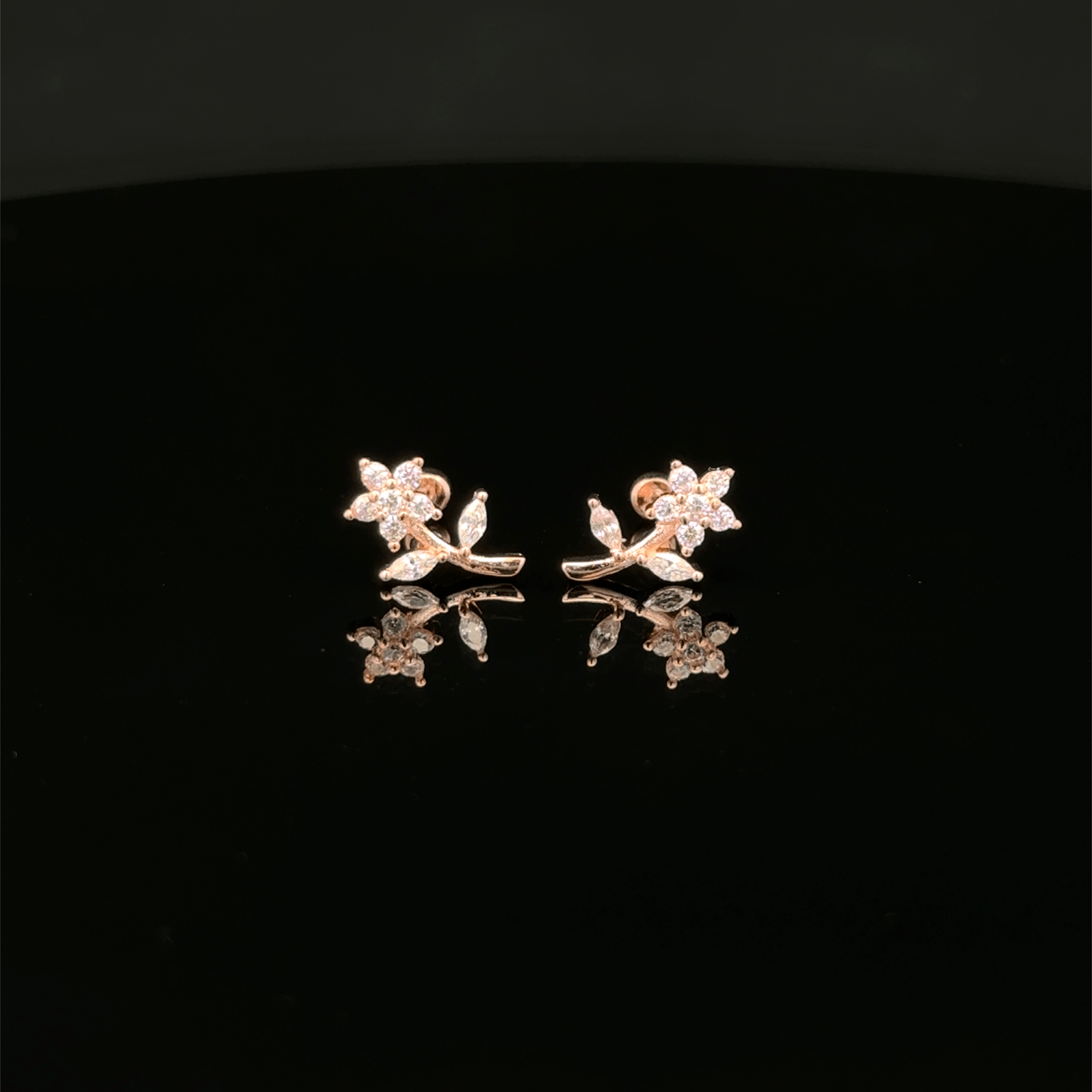 Rose gold Flower with Leaf second stud