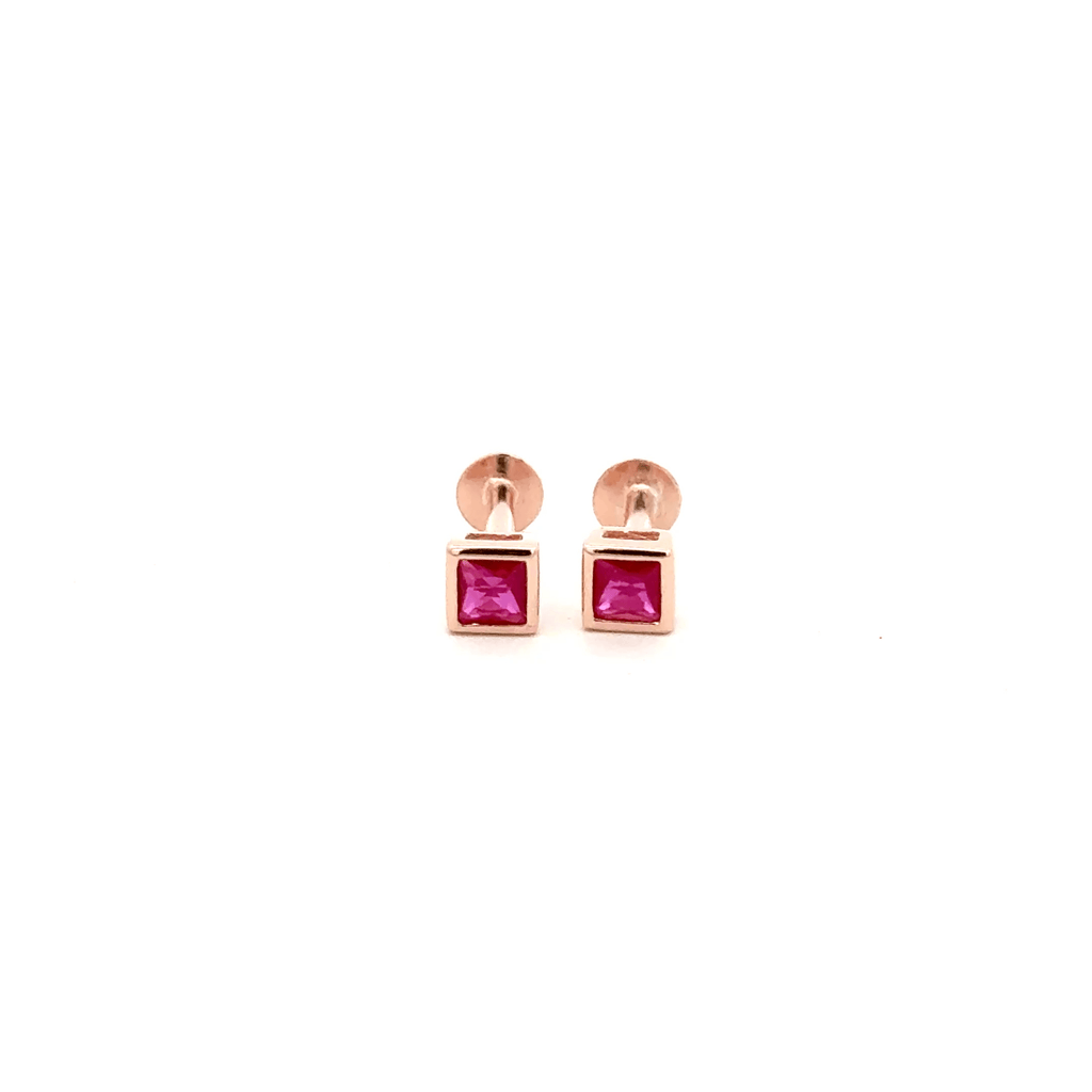 Pink Square Stone Stud