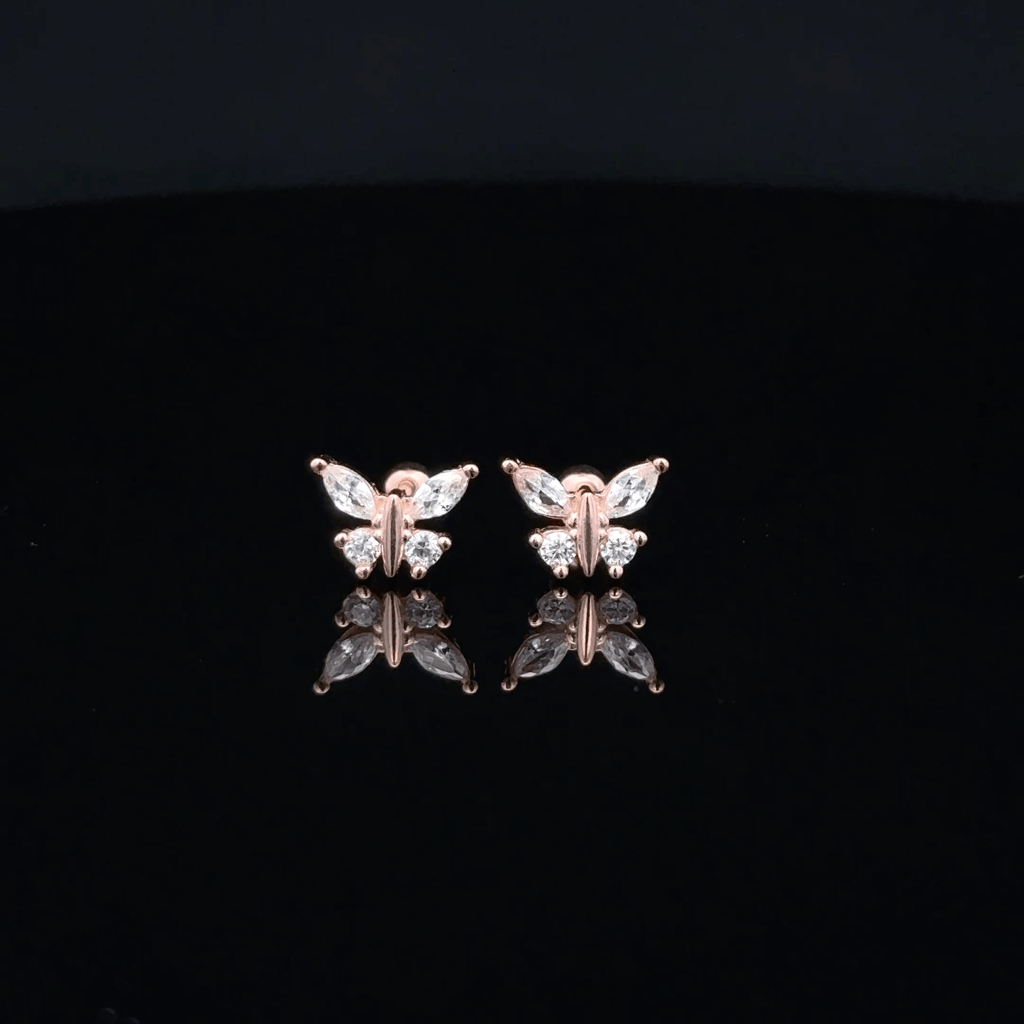 Rose gold butterfly second stud