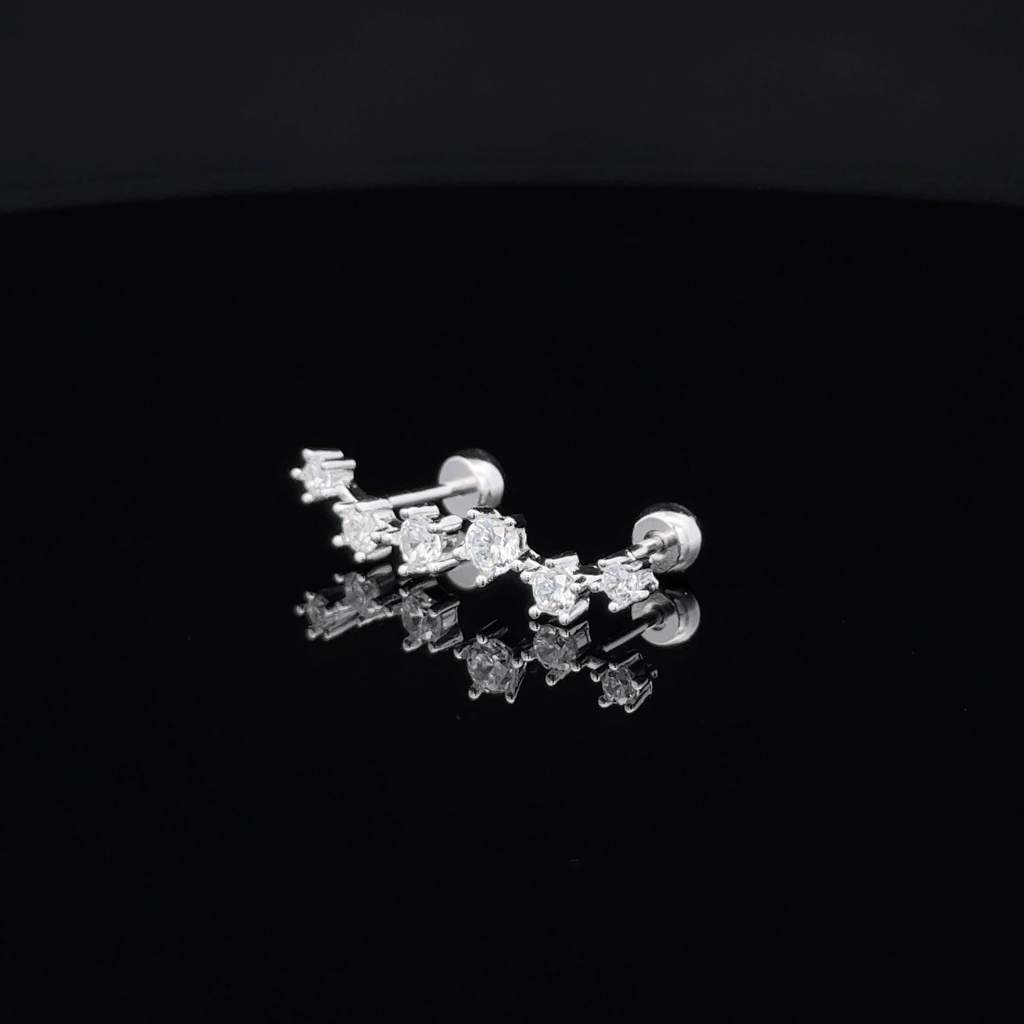 Silver 3 Star Second Stud