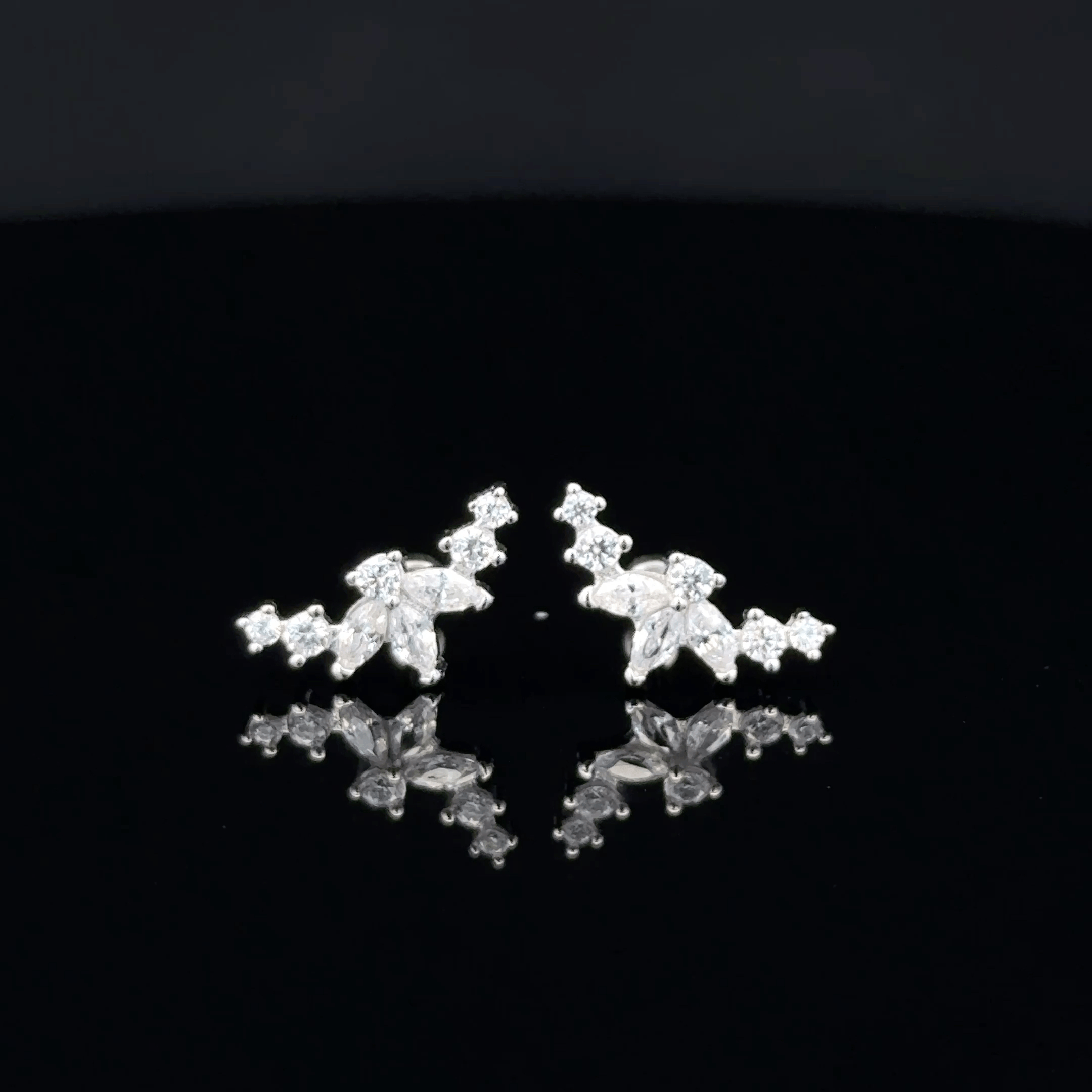 Silver Multistone Leaf Second Stud