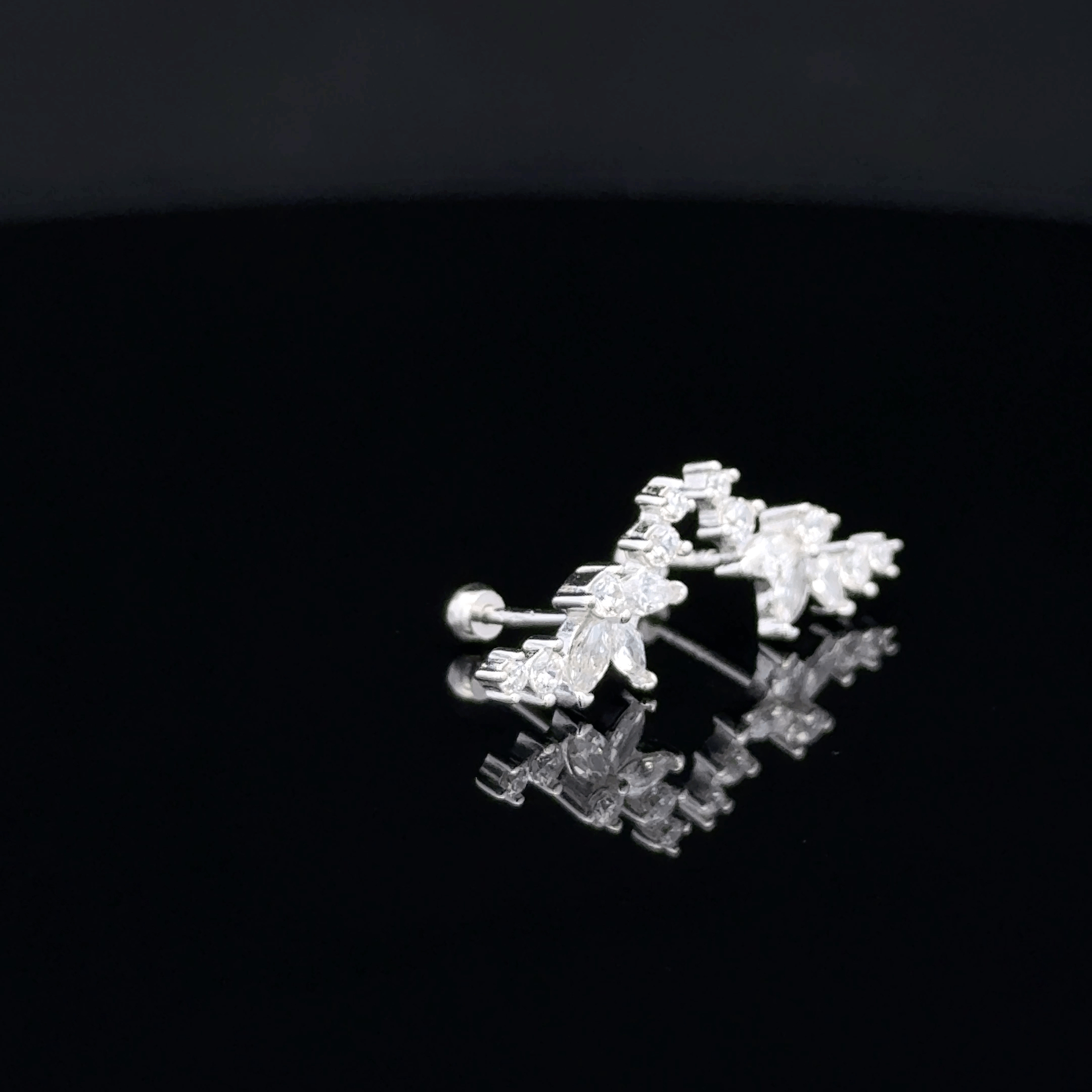 Silver Multistone Leaf Second Stud