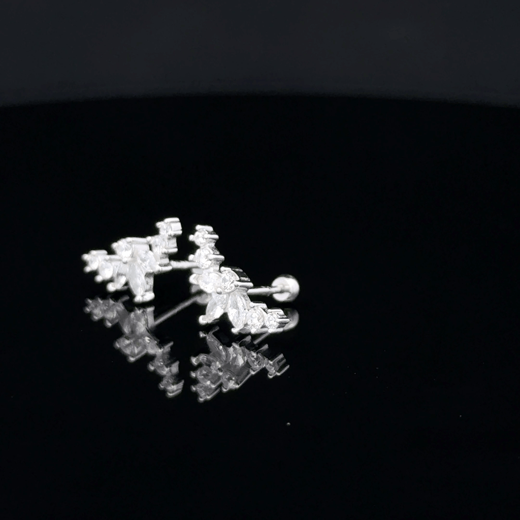 Silver Multistone Leaf Second Stud