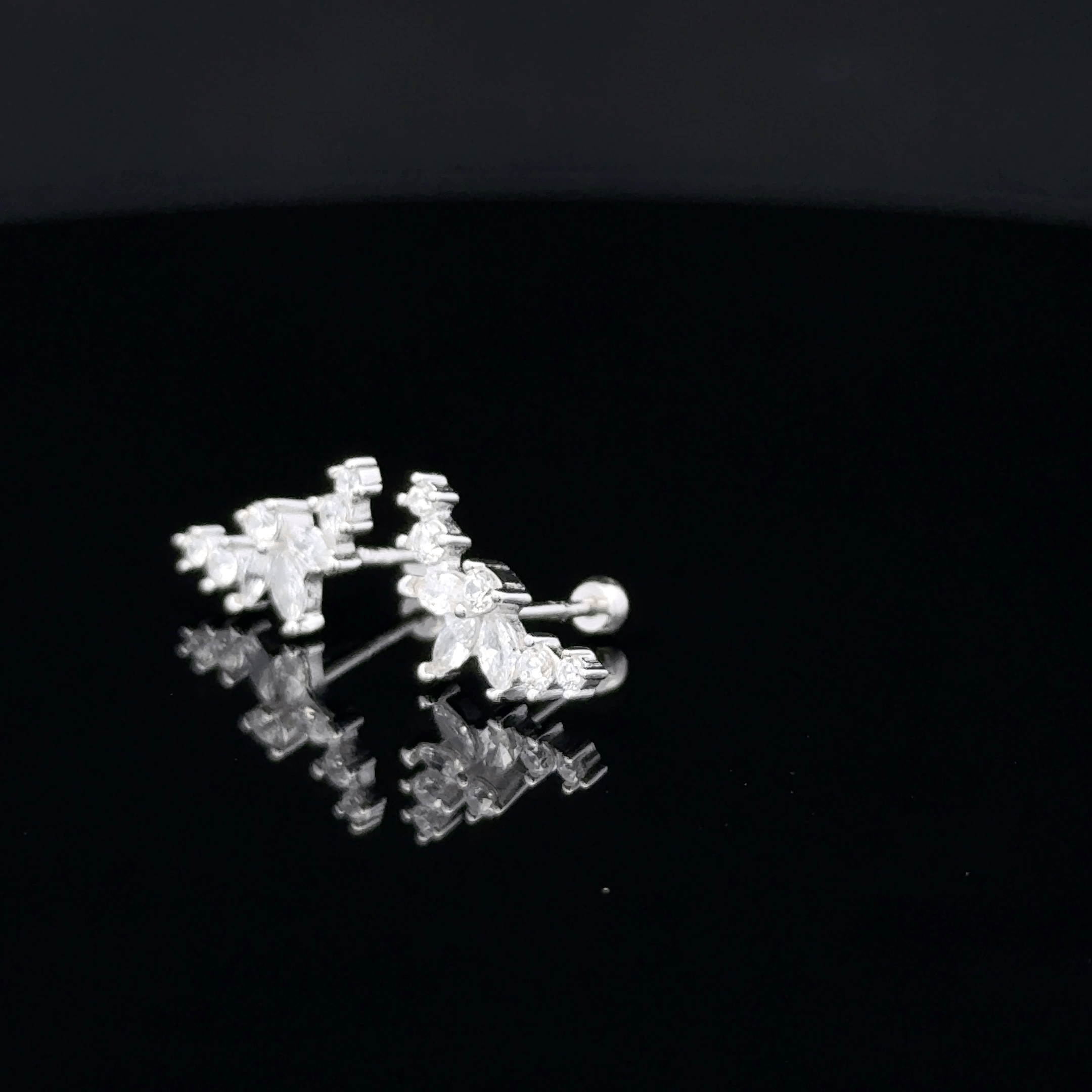 Silver Multistone Leaf Second Stud